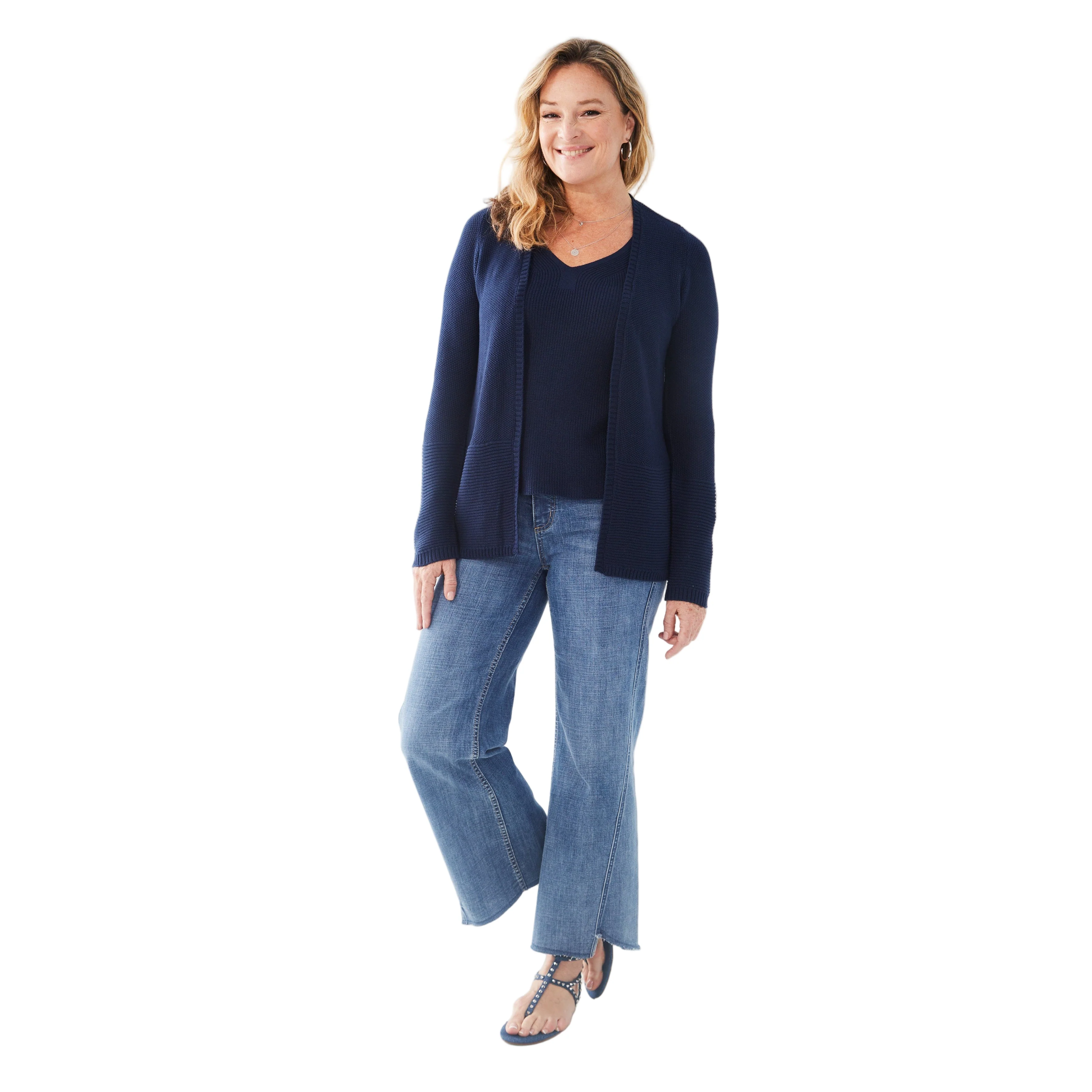 FDJ Women's Long Sleeve Textured Cardigan - Navy - Image 4
