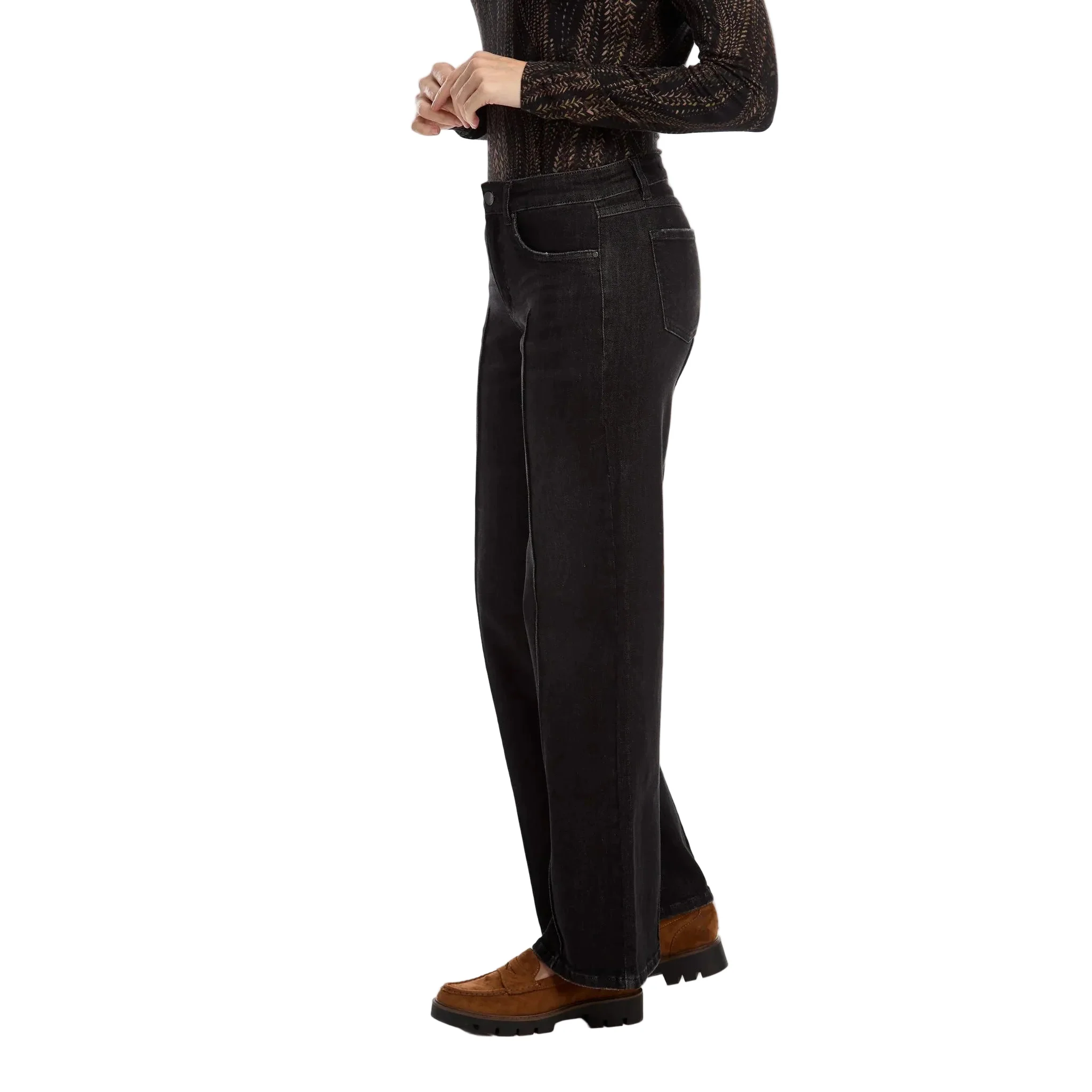 FDJ Women's Olivia Pintuck Wide Leg Jeans- Black Wash - Image 3