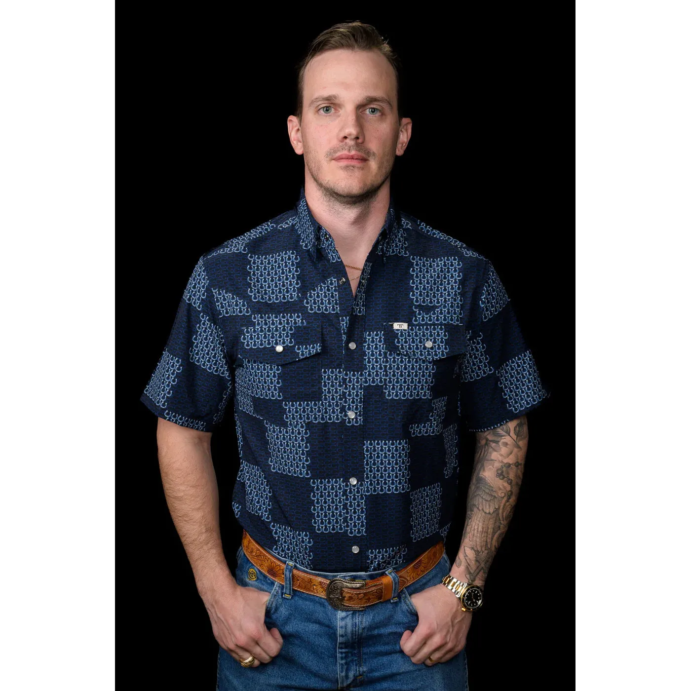 Ferrell Brand Men's The Dallas Short Sleeve Snap Shirt- Blue
