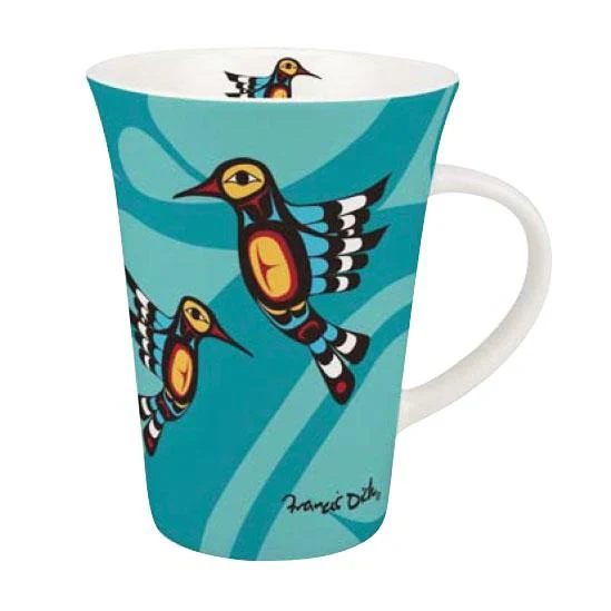 Francis Dick Hummingbird Porcelain 10 oz Slender Mug - Turquoise