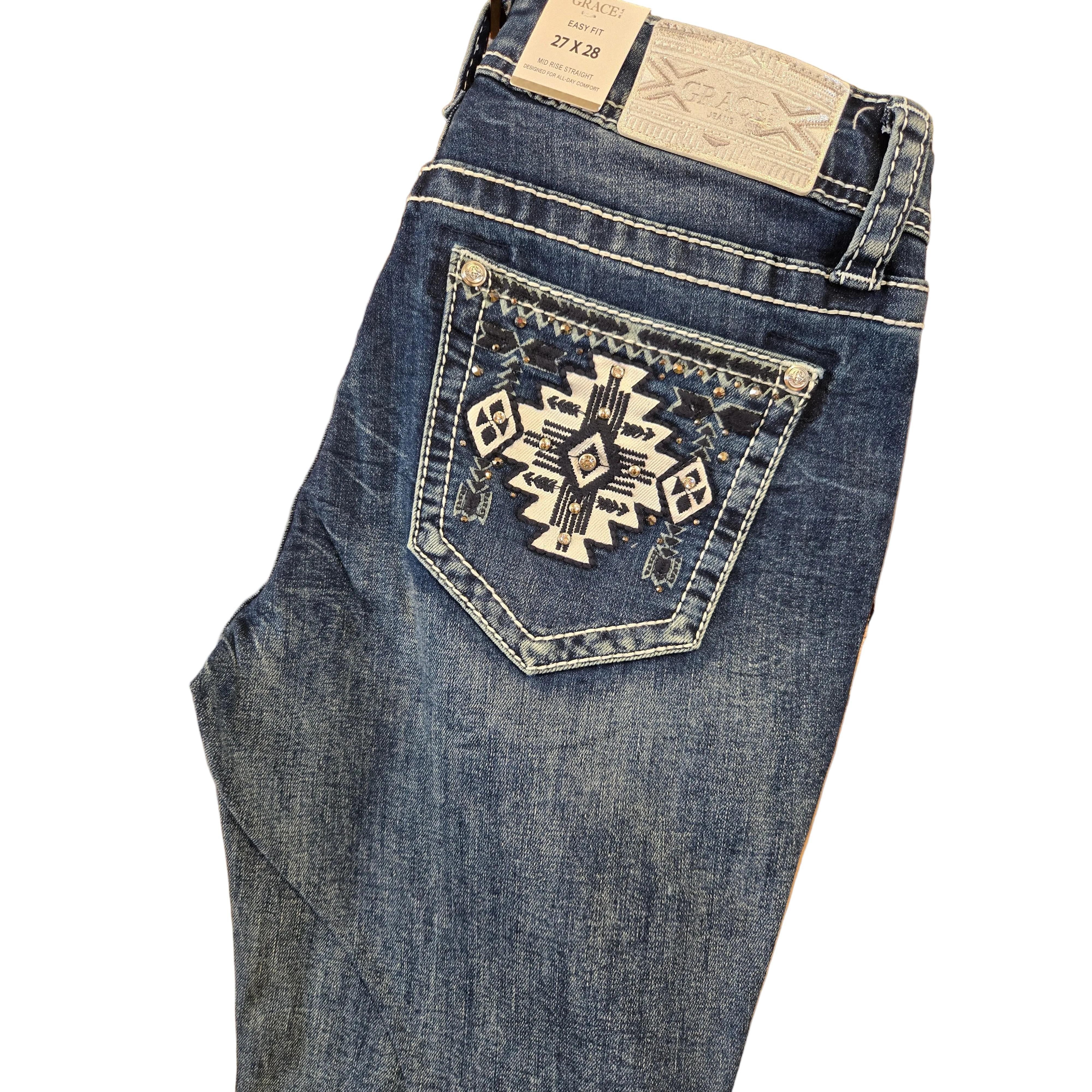 Grace in LA Women's Aztec BOHO Jeans - Image 3