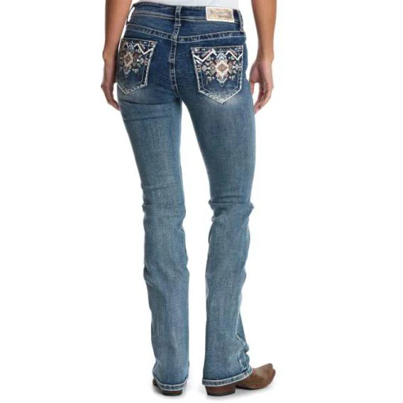 Grace in LA Women's Aztec Boot Cut Jeans- Light Wash - Image 2