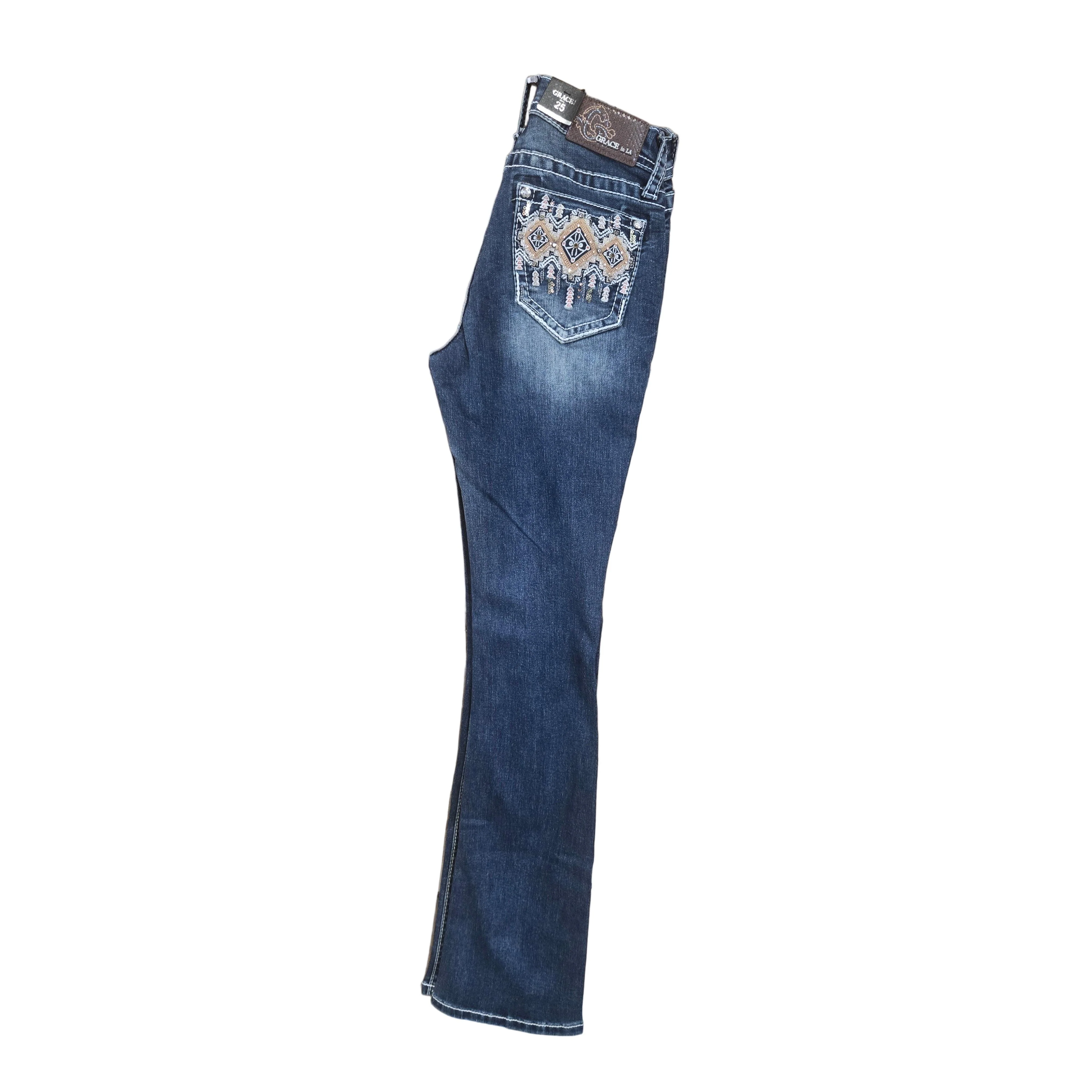 Grace in LA Women's Aztec Bootcut Jeans- Blue