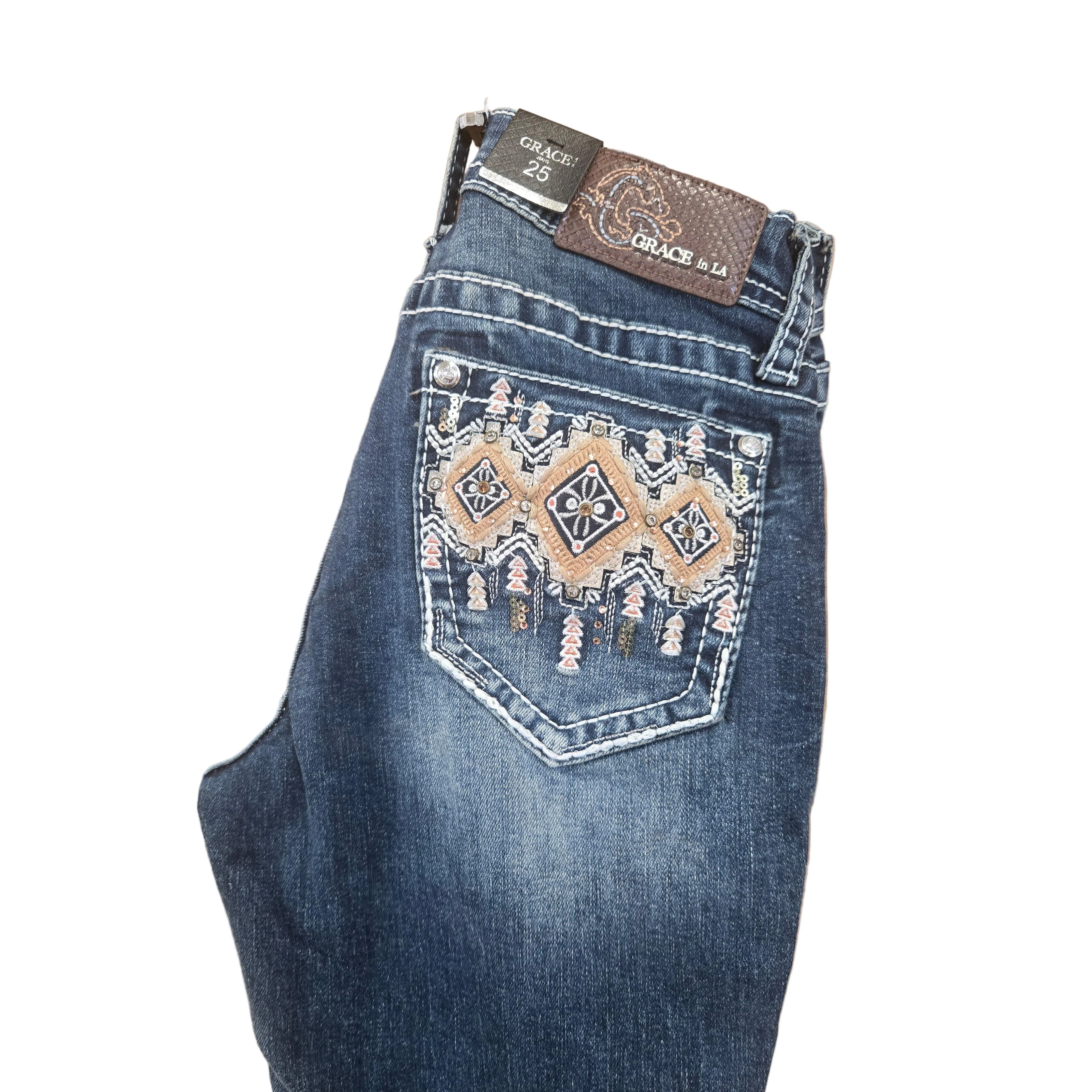 Grace in LA Women's Aztec Bootcut Jeans- Blue - Image 2