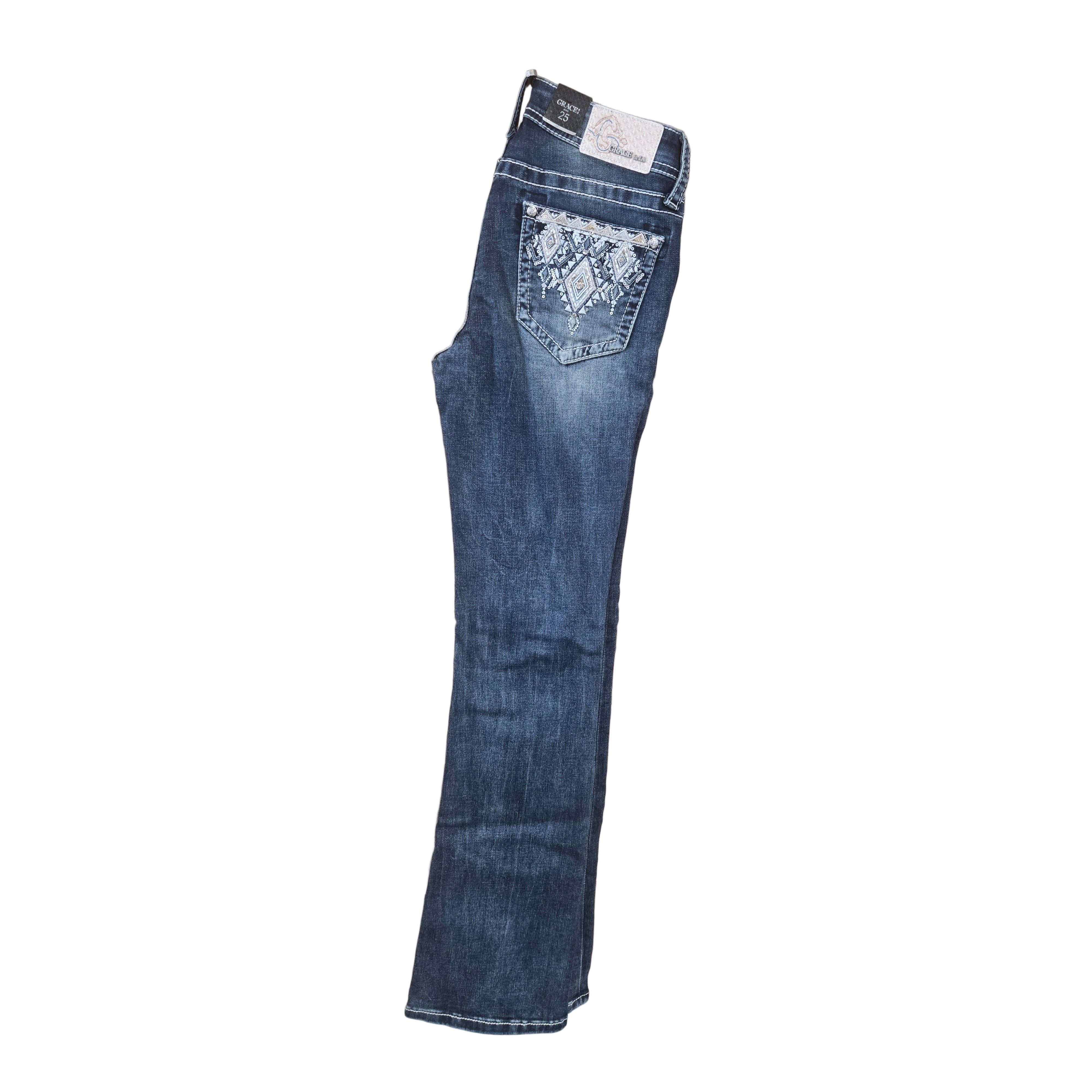Grace in LA Women's Aztec Bootcut Jeans - Blue