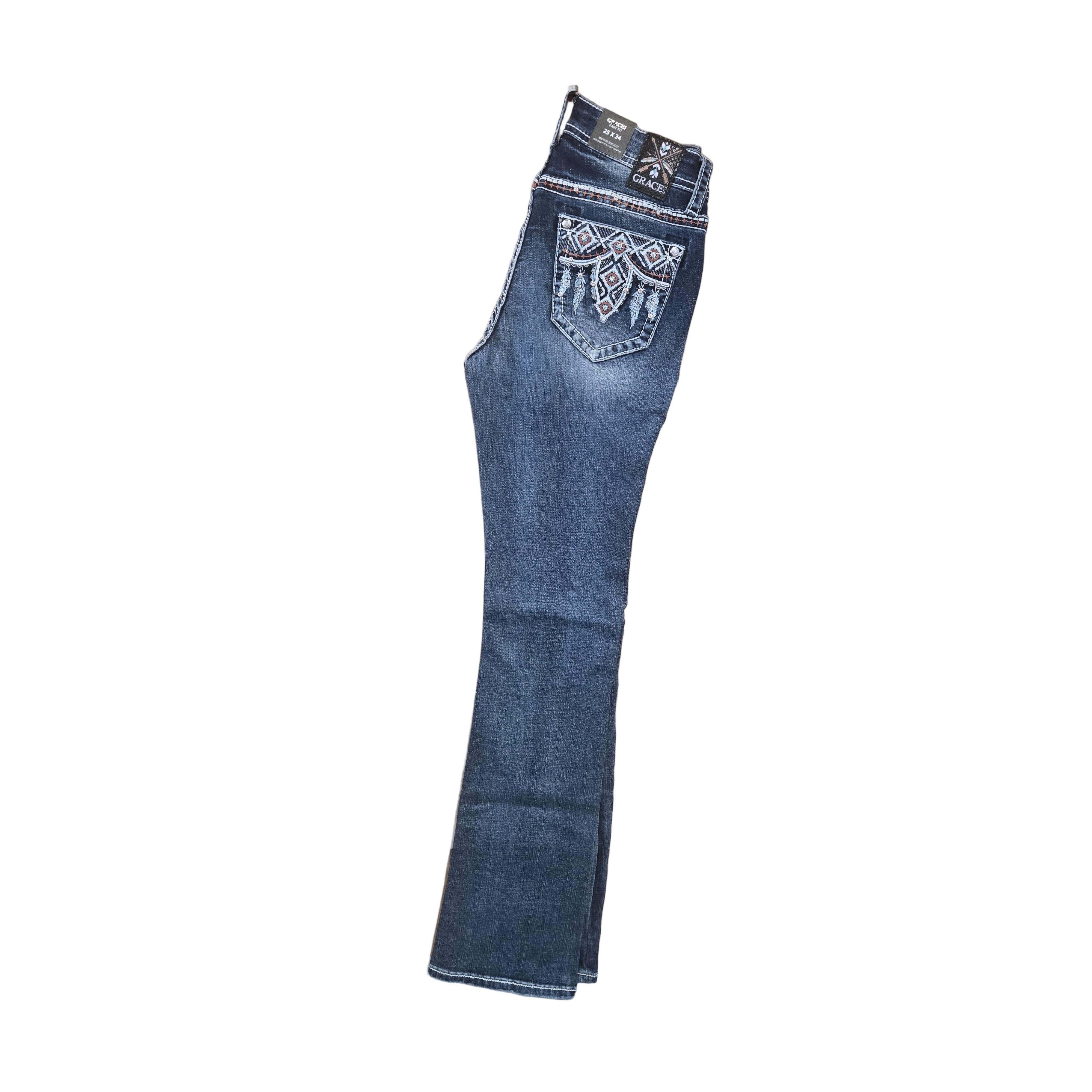Grace in LA Women's Aztec Bootcut Jeans - Blue