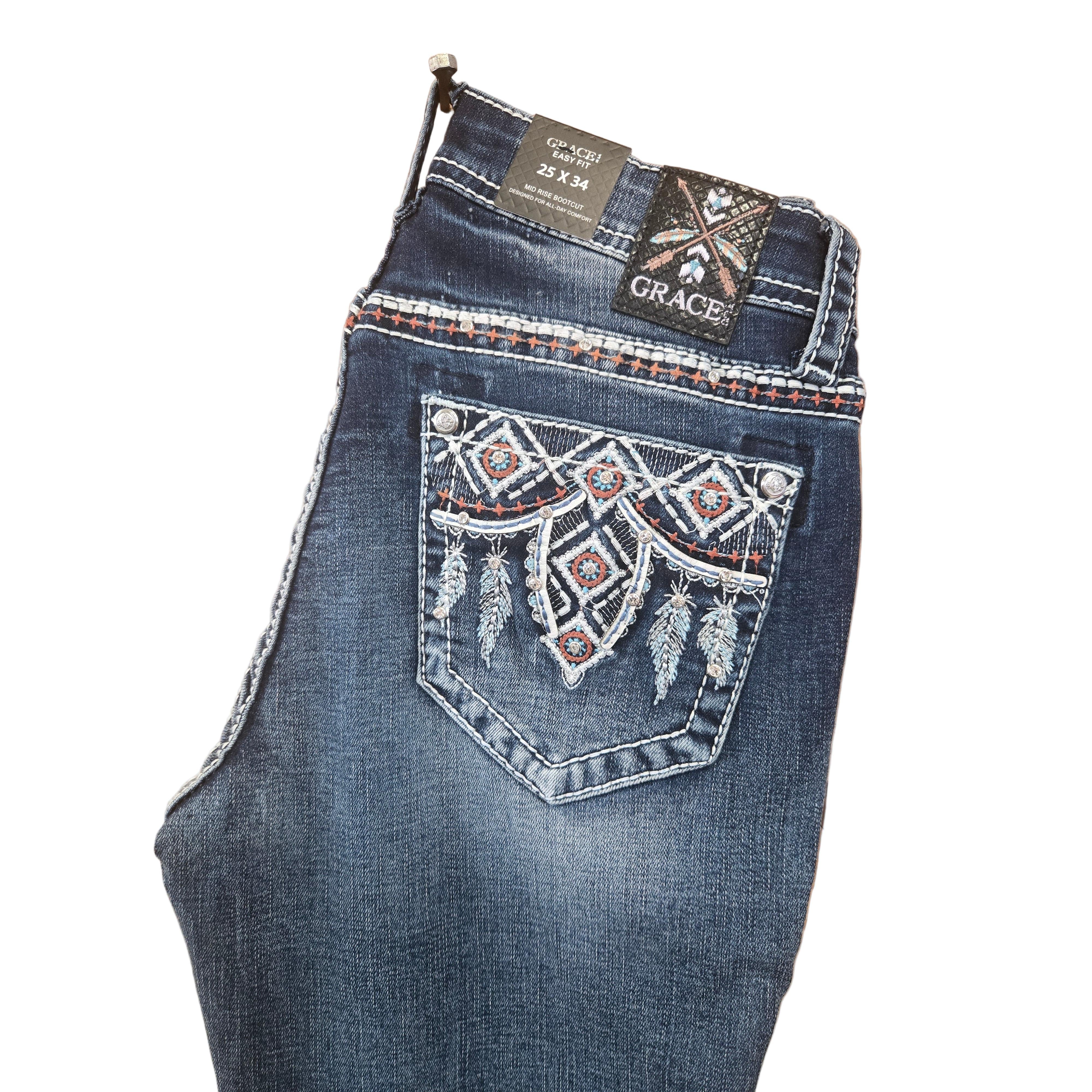 Grace in LA Women's Aztec Bootcut Jeans - Blue - Image 2