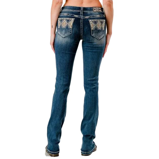 Grace in LA Women's Aztec Embroidery Jeans