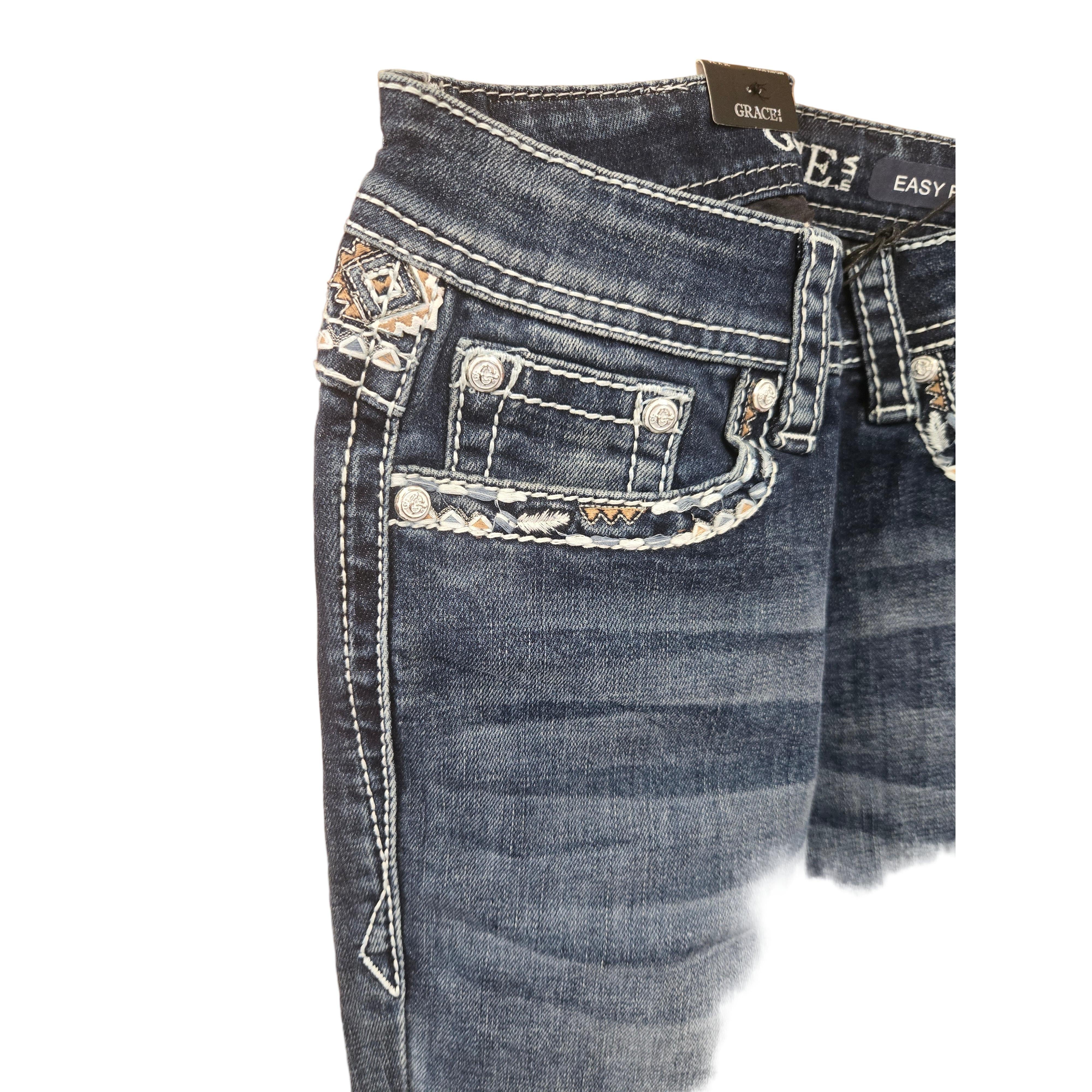 Grace in LA Women's Aztec Faux  Bootcut Jeans - Blue - Image 3