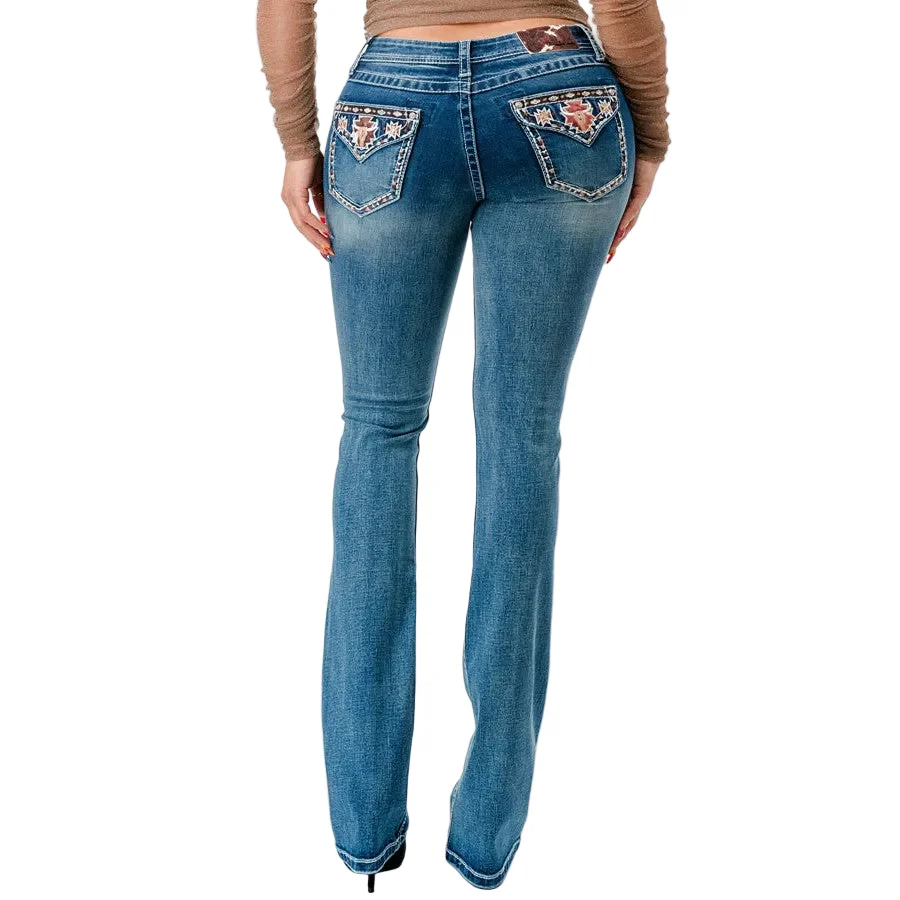 Grace in LA Women's Bootcut Jeans - Cowhide Trim - Image 2