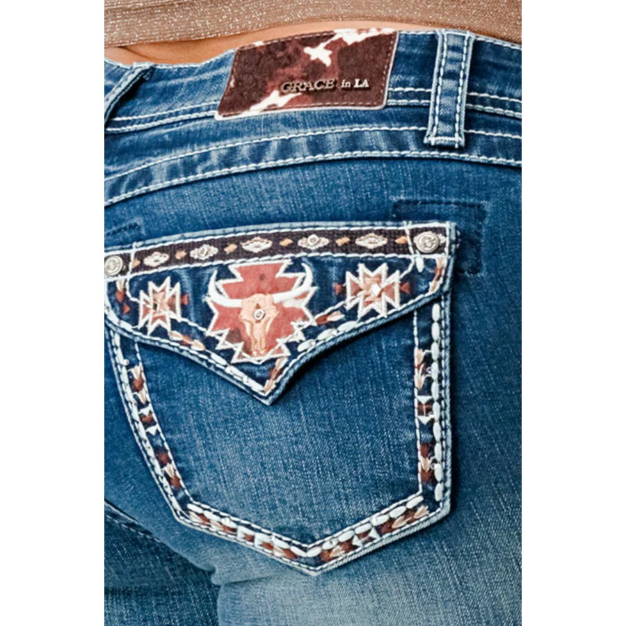 Grace in LA Women's Bootcut Jeans - Cowhide Trim - Image 3