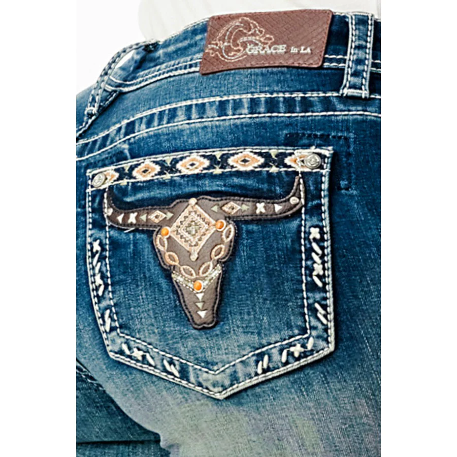 Grace in LA Women's Bootcut Jeans - Steerhead Leather - Image 3