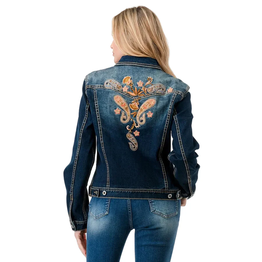Grace in LA Women's Denim Jacket - Paisley Embroidery - Image 2
