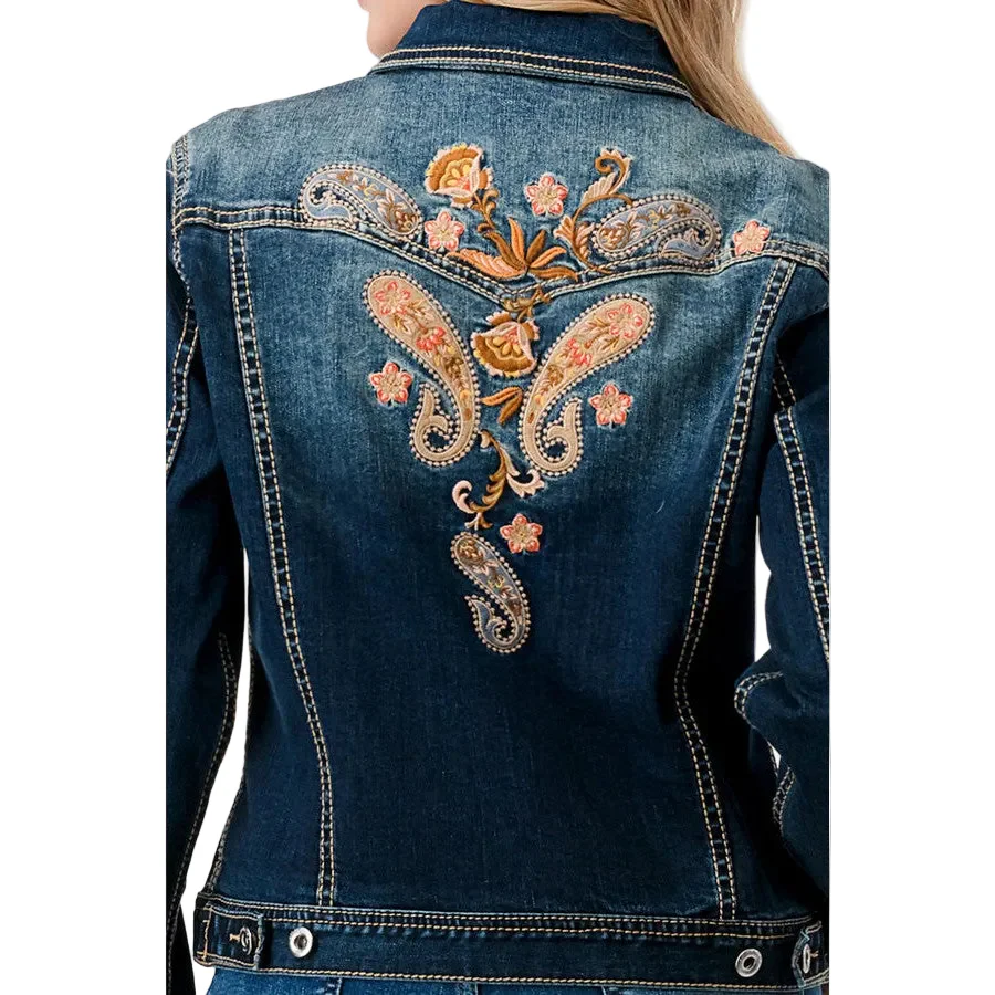 Grace in LA Women's Denim Jacket - Paisley Embroidery - Image 3