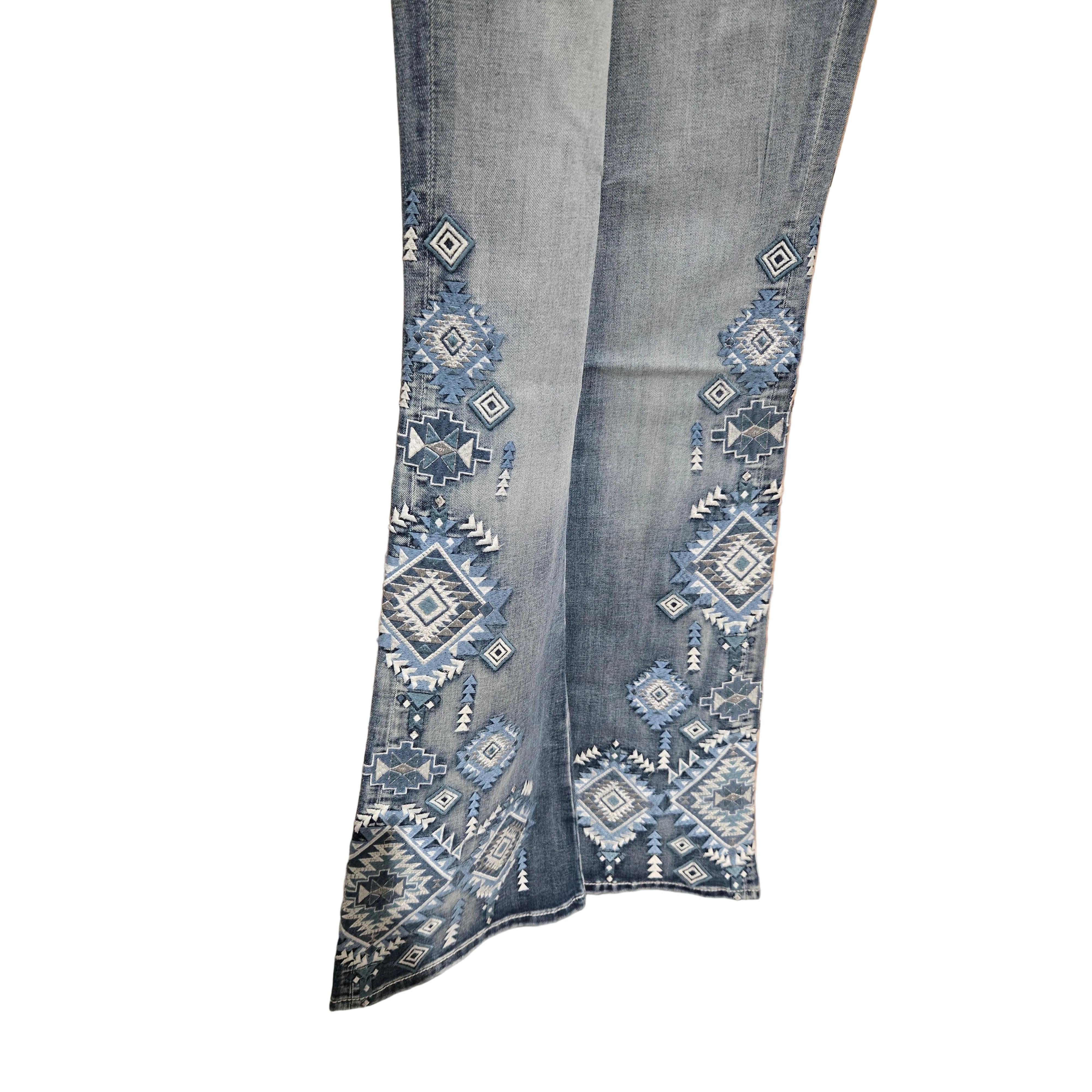 Grace in LA Women's Floral Flare Jeans - Light Blue - Image 3