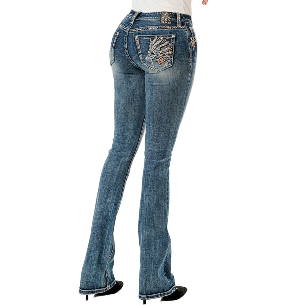 Grace in LA Women's Indian Embellished Midrise Bootcut Jeans - Medium Wash - Image 2