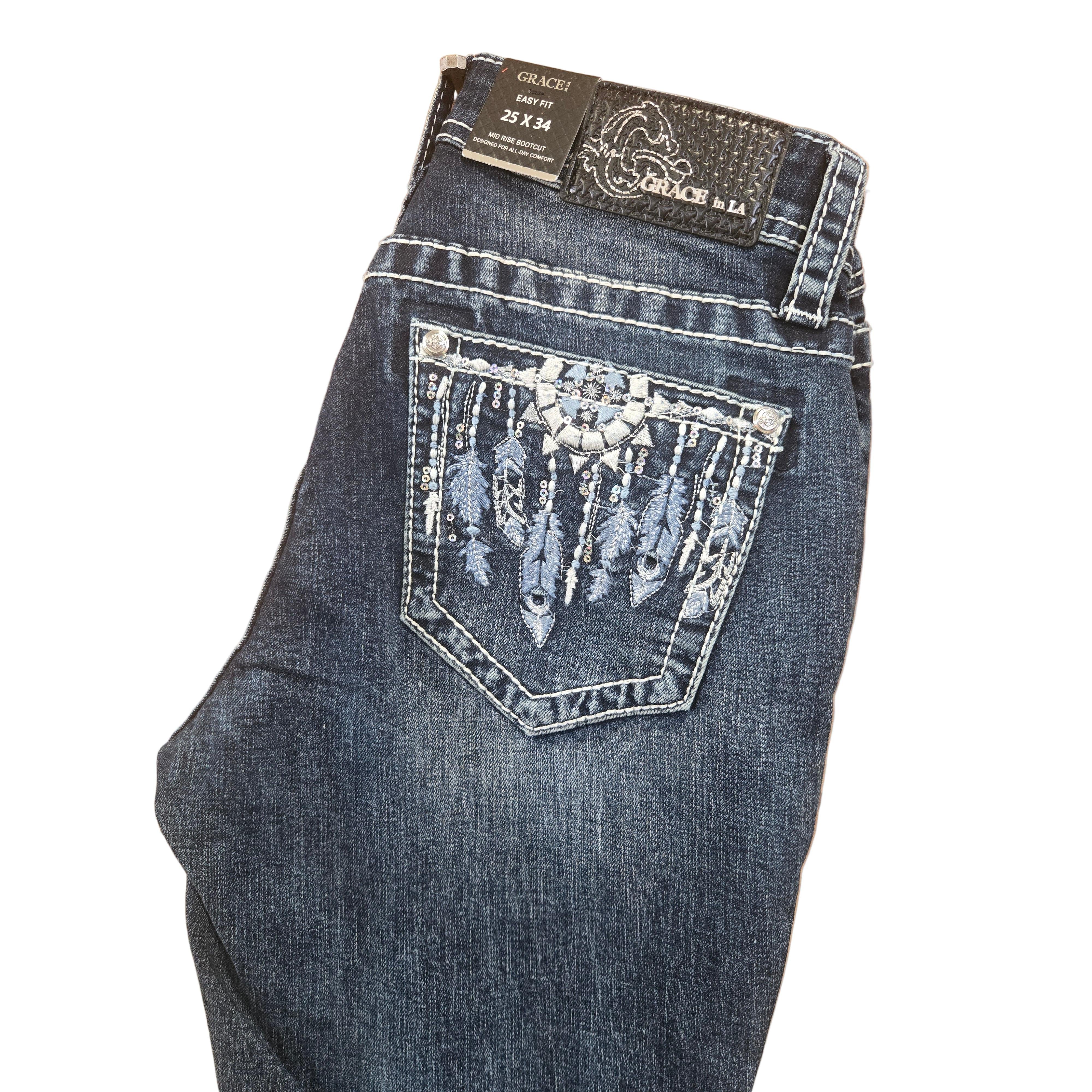 Grace in LA Women's Feather Bootcut Jeans- Blue - Image 2