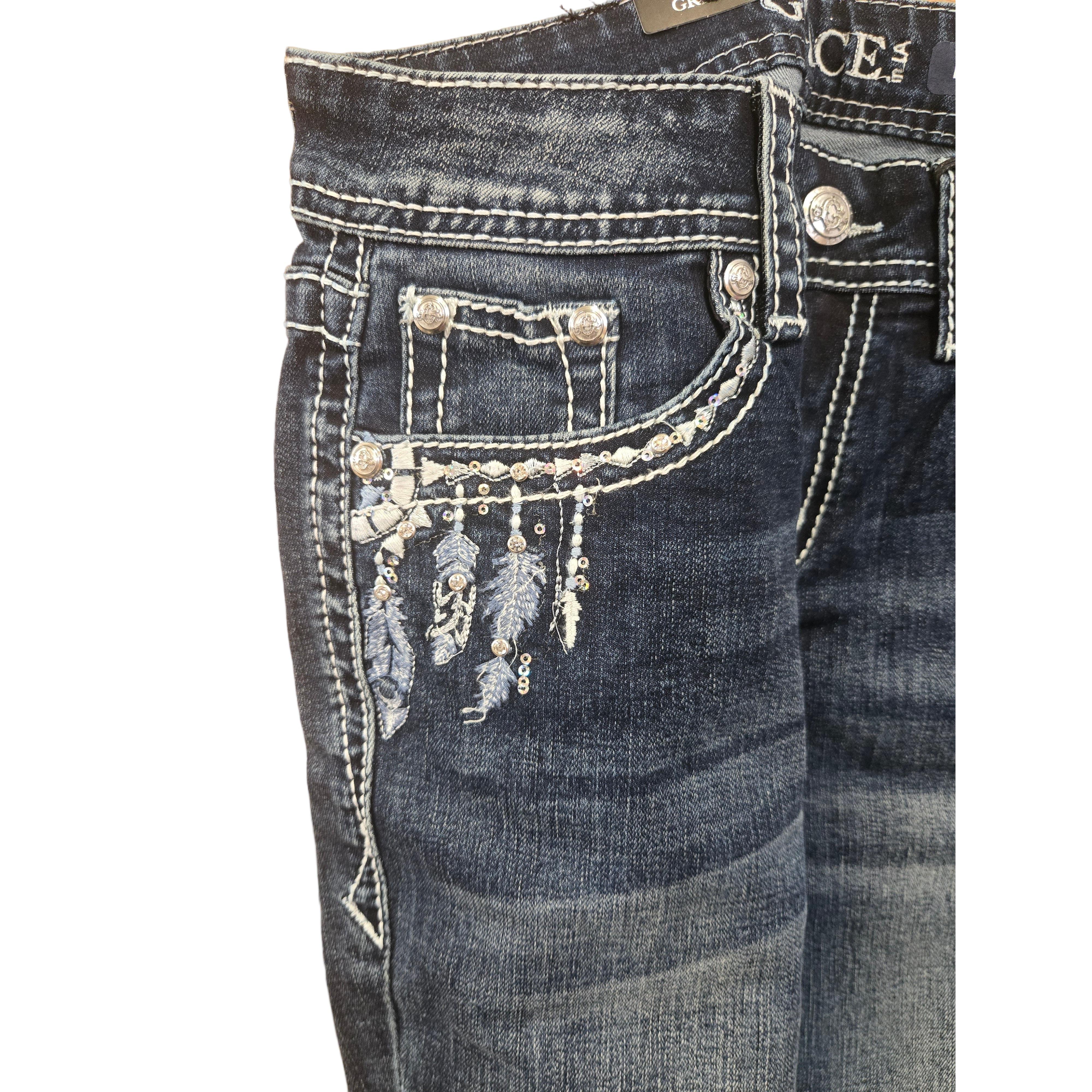 Grace in LA Women's Feather Bootcut Jeans- Blue - Image 3