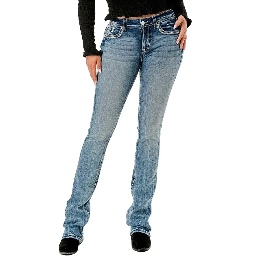 Grace in LA Women's Steer Head 3D Boot Cut Jeans - Image 2