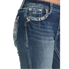 Grace in LA Women's Steer Head & Feathers Embellished Pocket Jeans - Image 4