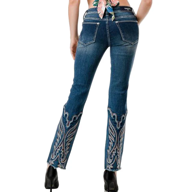 Grace in LA Women's Straight Leg Embroidery Jeans - Dark Wash - Image 2