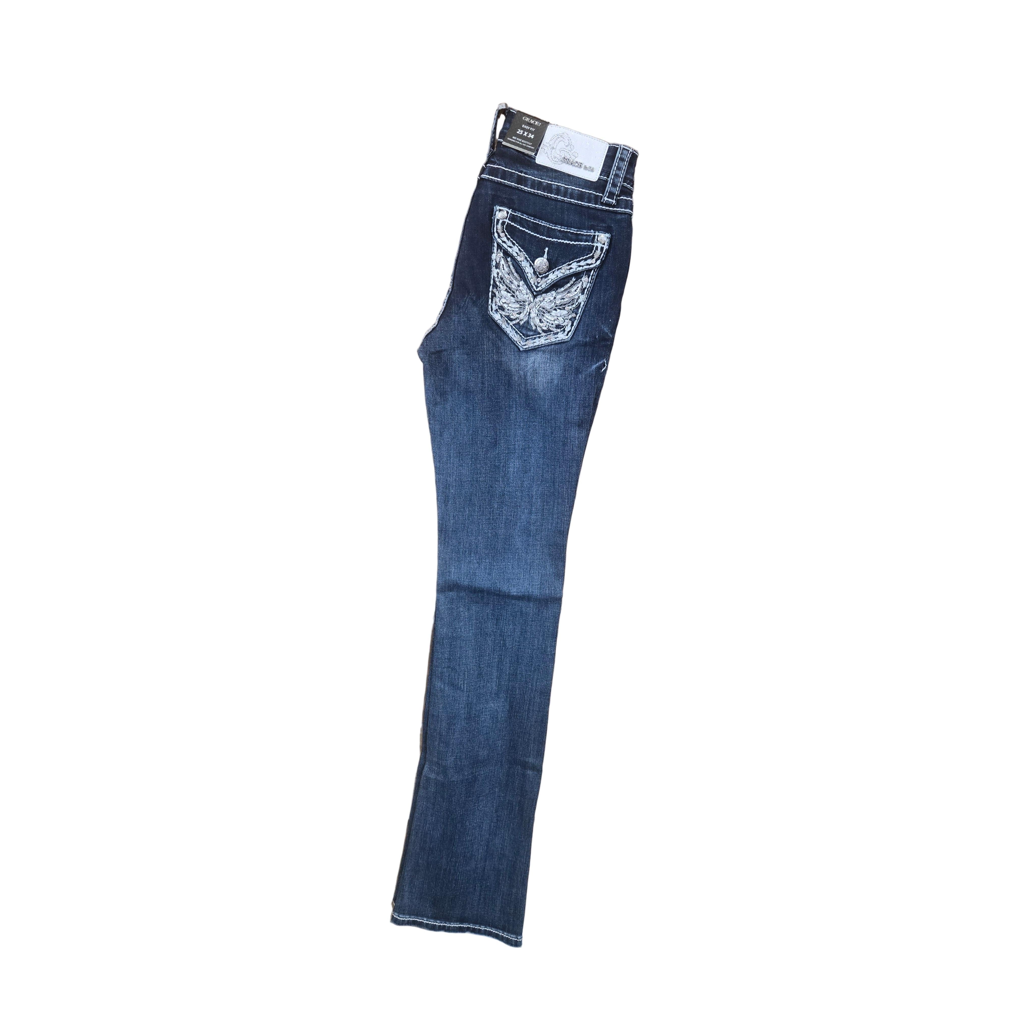 Grace in LA Women's Wingflap Bootcut Jeans- Blue