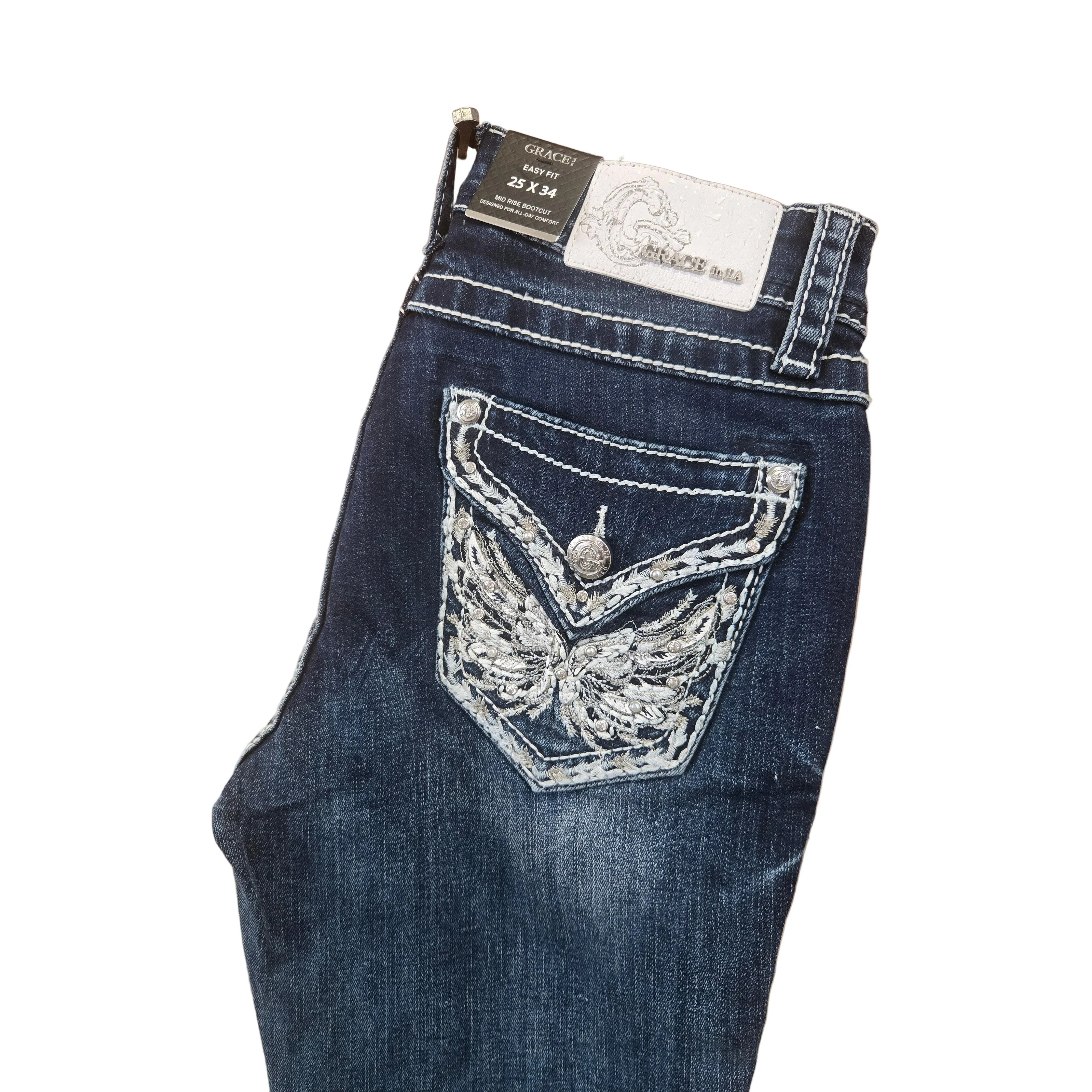 Grace in LA Women's Wingflap Bootcut Jeans- Blue - Image 2
