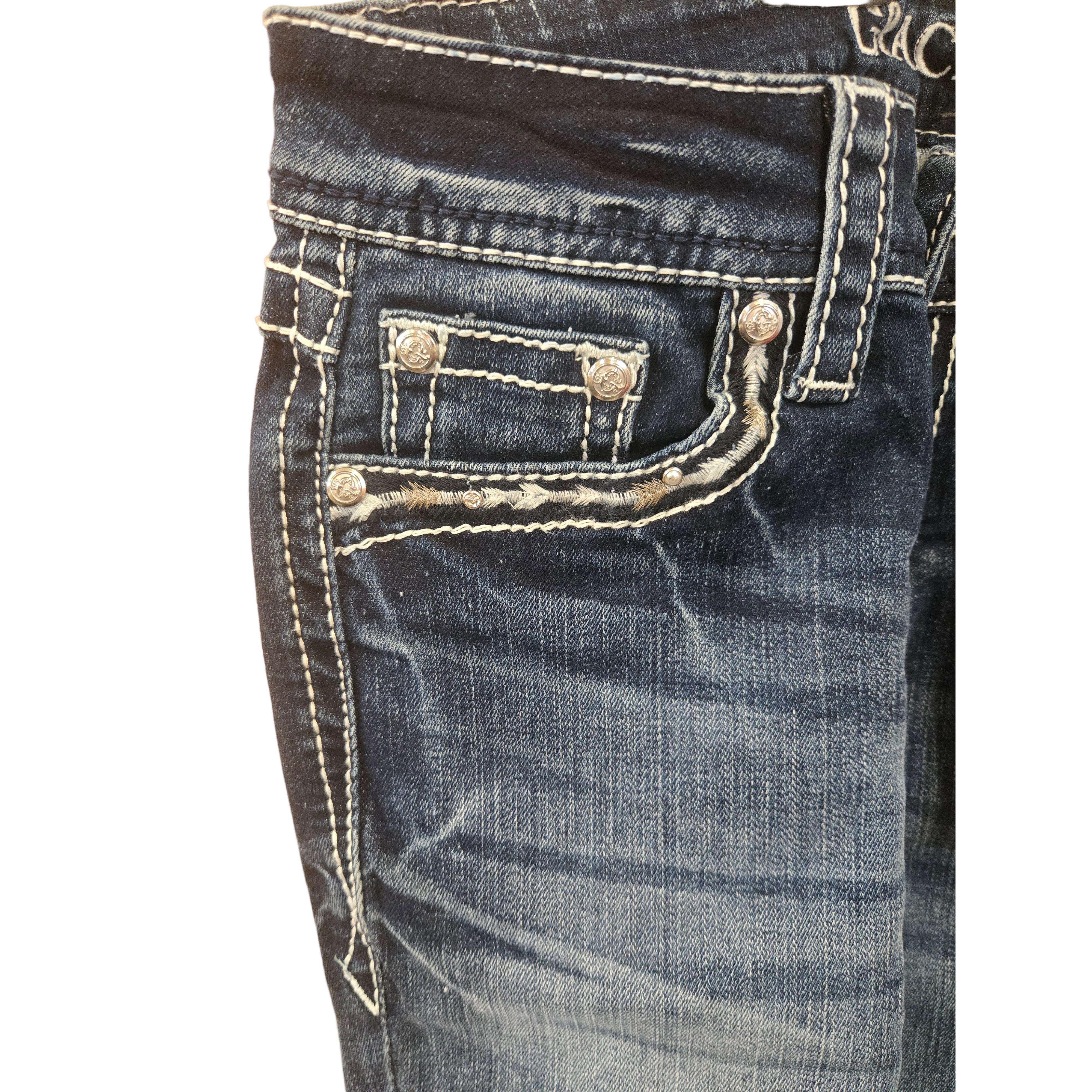 Grace in LA Women's Wingflap Bootcut Jeans- Blue - Image 3