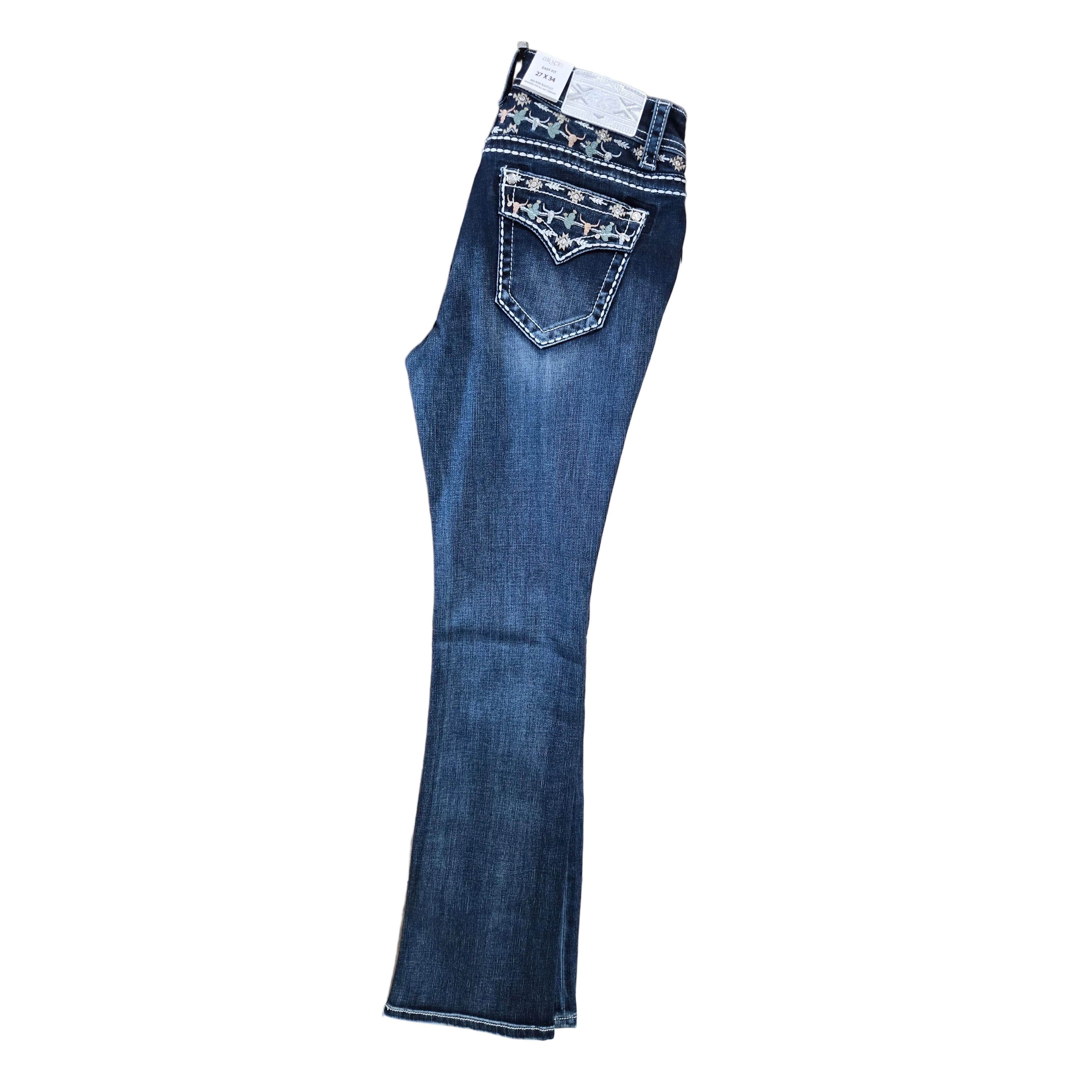 Grace in LA Women's Yoke Embroidery Jeans