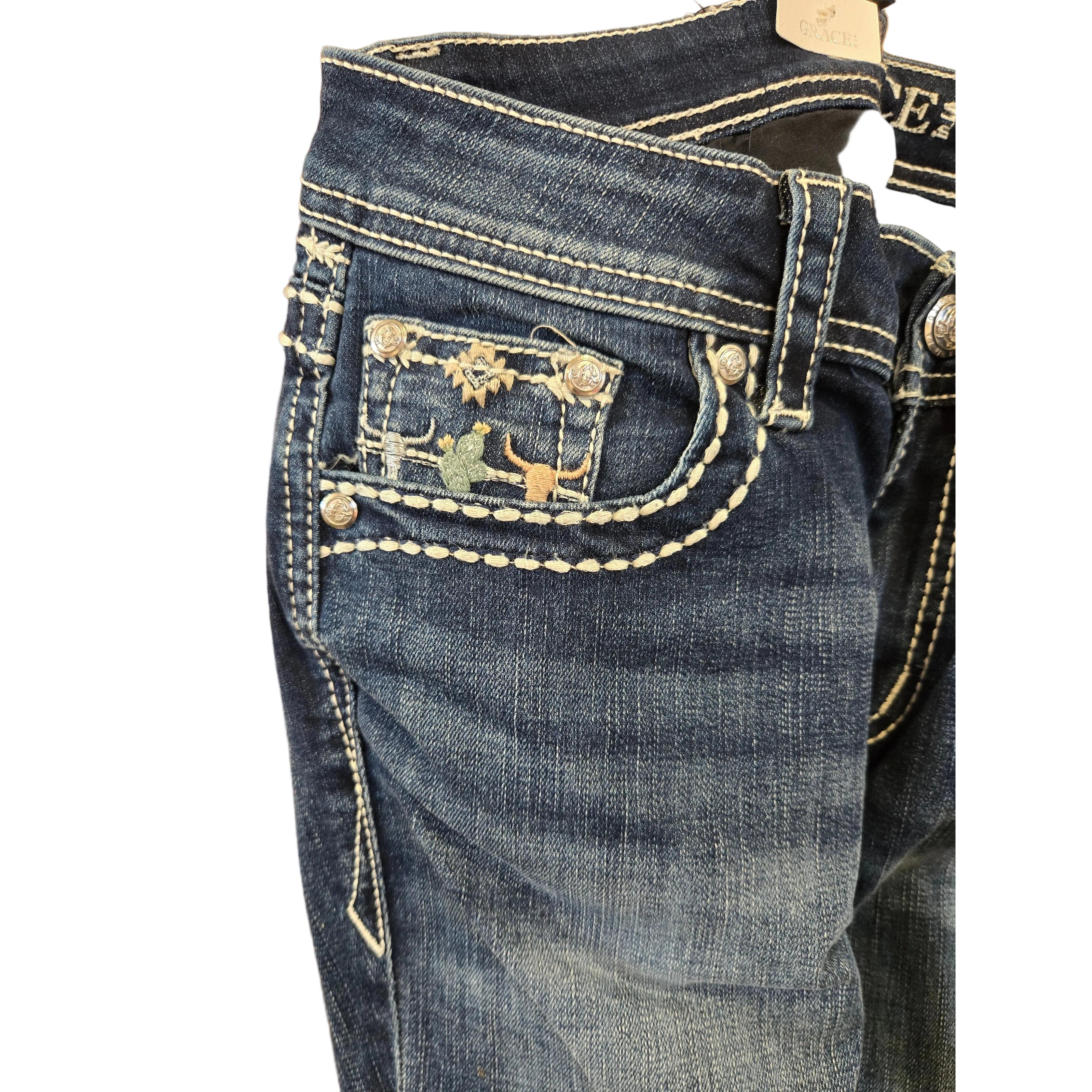 Grace in LA Women's Yoke Embroidery Jeans - Image 2