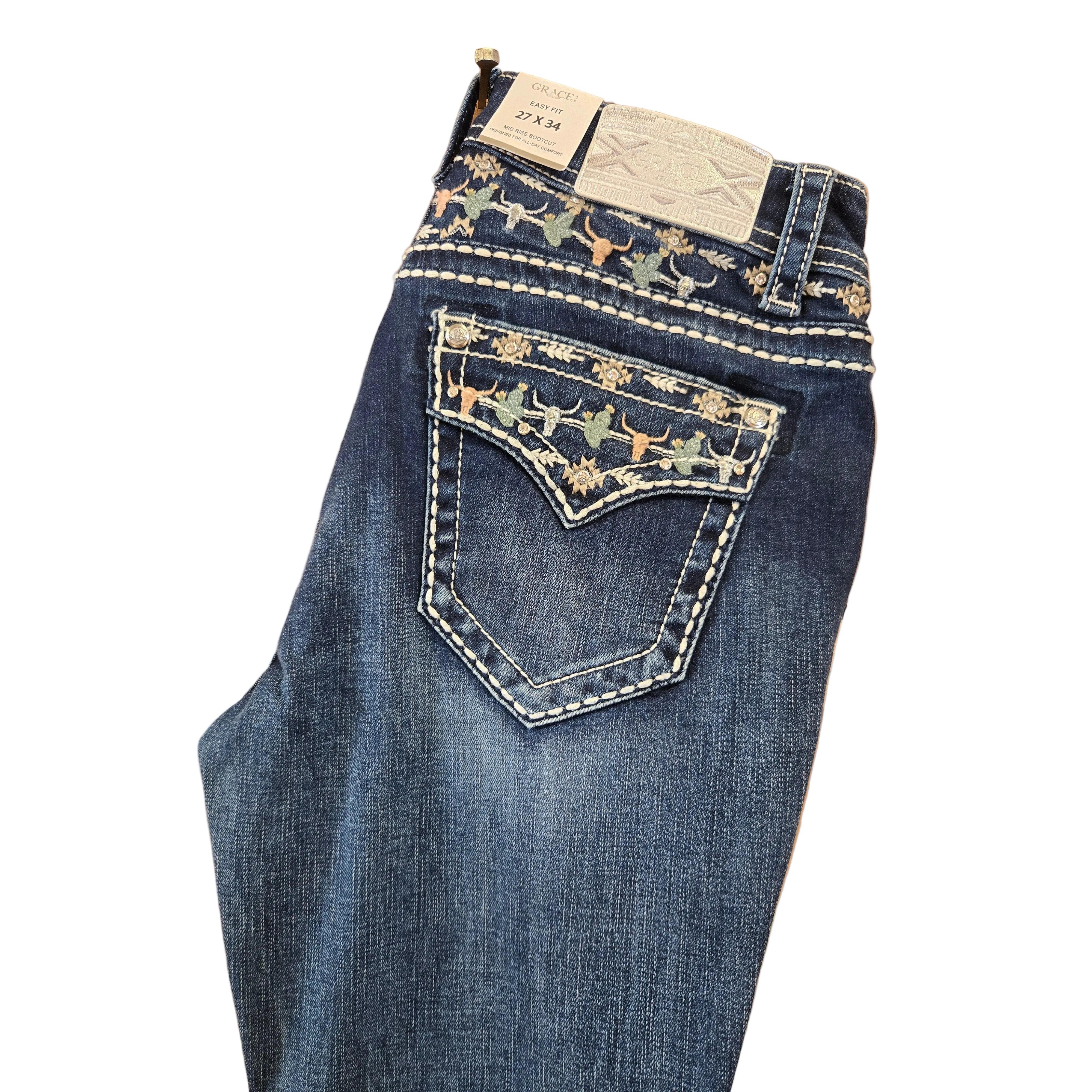 Grace in LA Women's Yoke Embroidery Jeans - Image 3