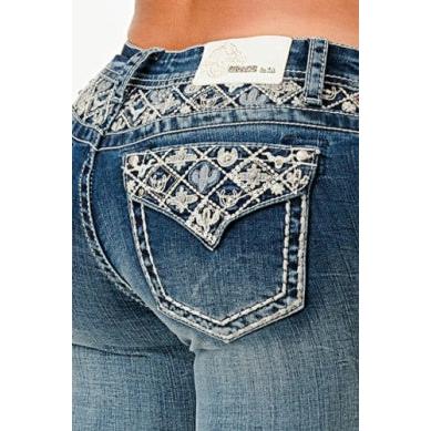 Grace in LA Women's Yoke Embroidery Jeans - Image 3