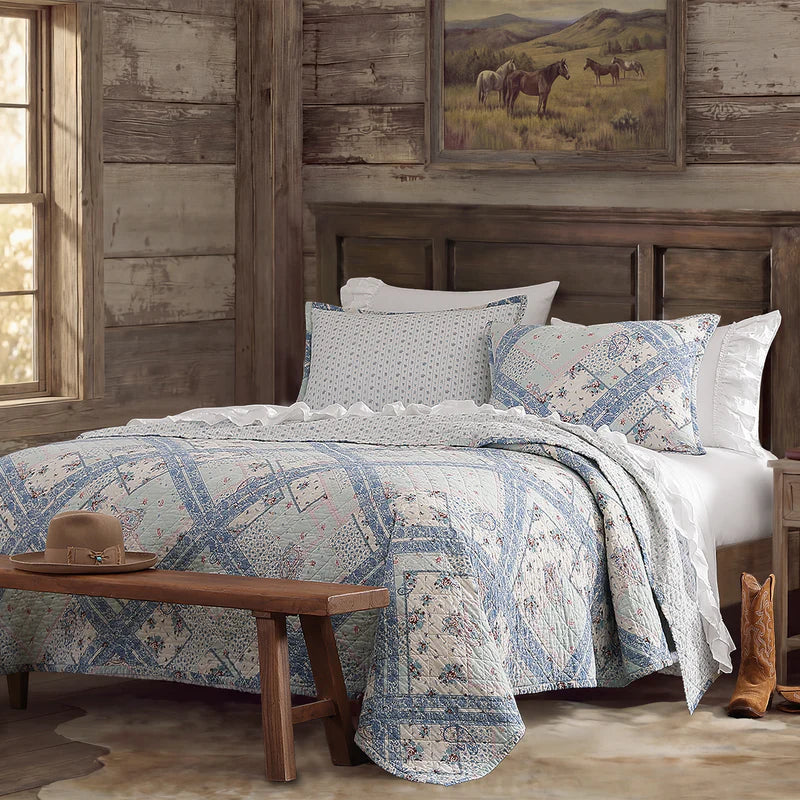 Hi End Accents Mirabelle Patchwork Prairie Quilt Set - Cornflower Blue - Image 2