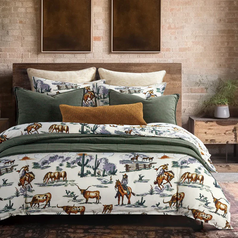 Hi End Accents Ranch Life Western 3 Piece  Toile Reversible Quilt Set- Black