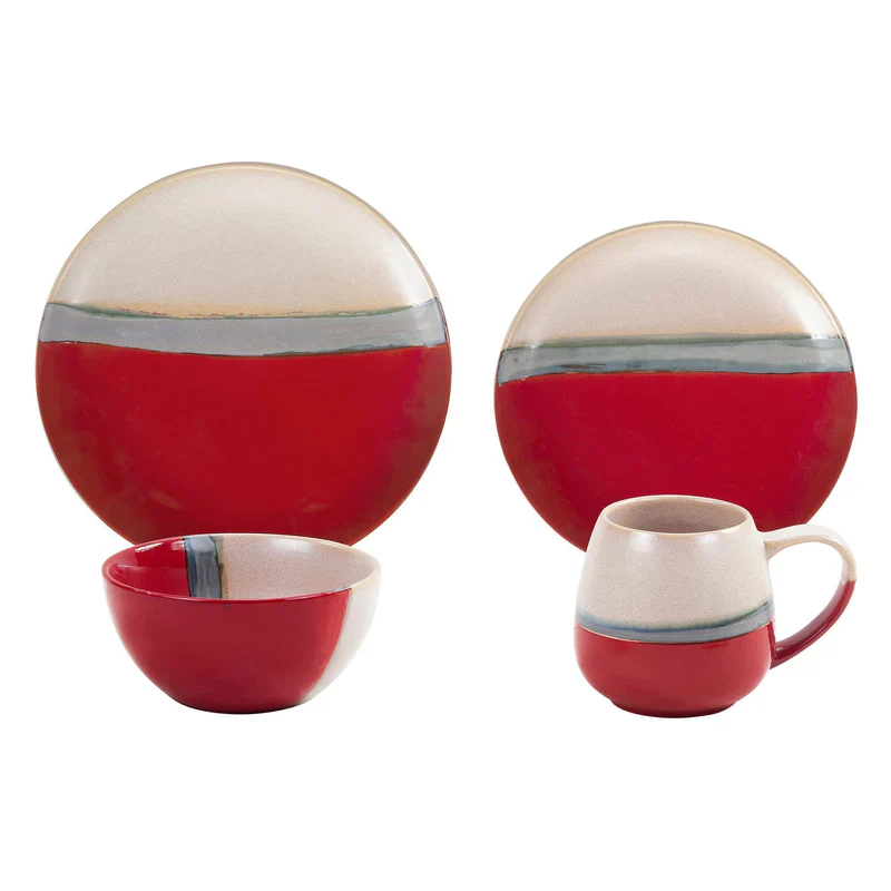 HiEnd 16-Pc Pasadizo Ceramic Dinnerware Set- Pomegranate - Image 3