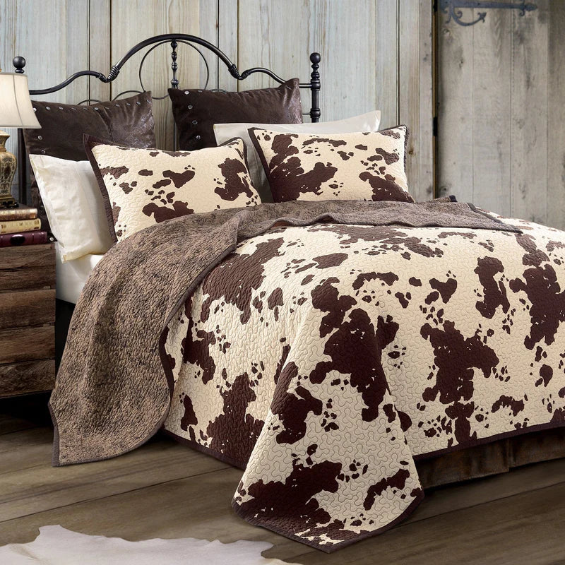 HiEnd Accents Elsa Cowhide Quilt Set- 4 pieces - Chocolate