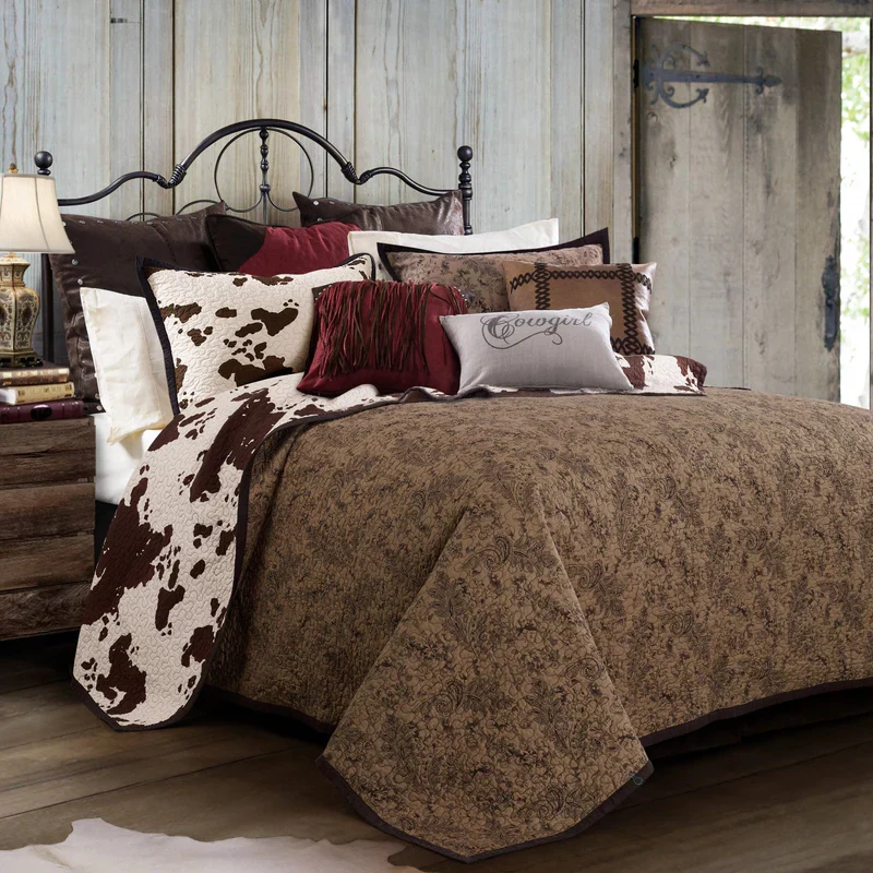 HiEnd Accents Elsa Cowhide Quilt Set- 4 pieces - Chocolate - Image 2