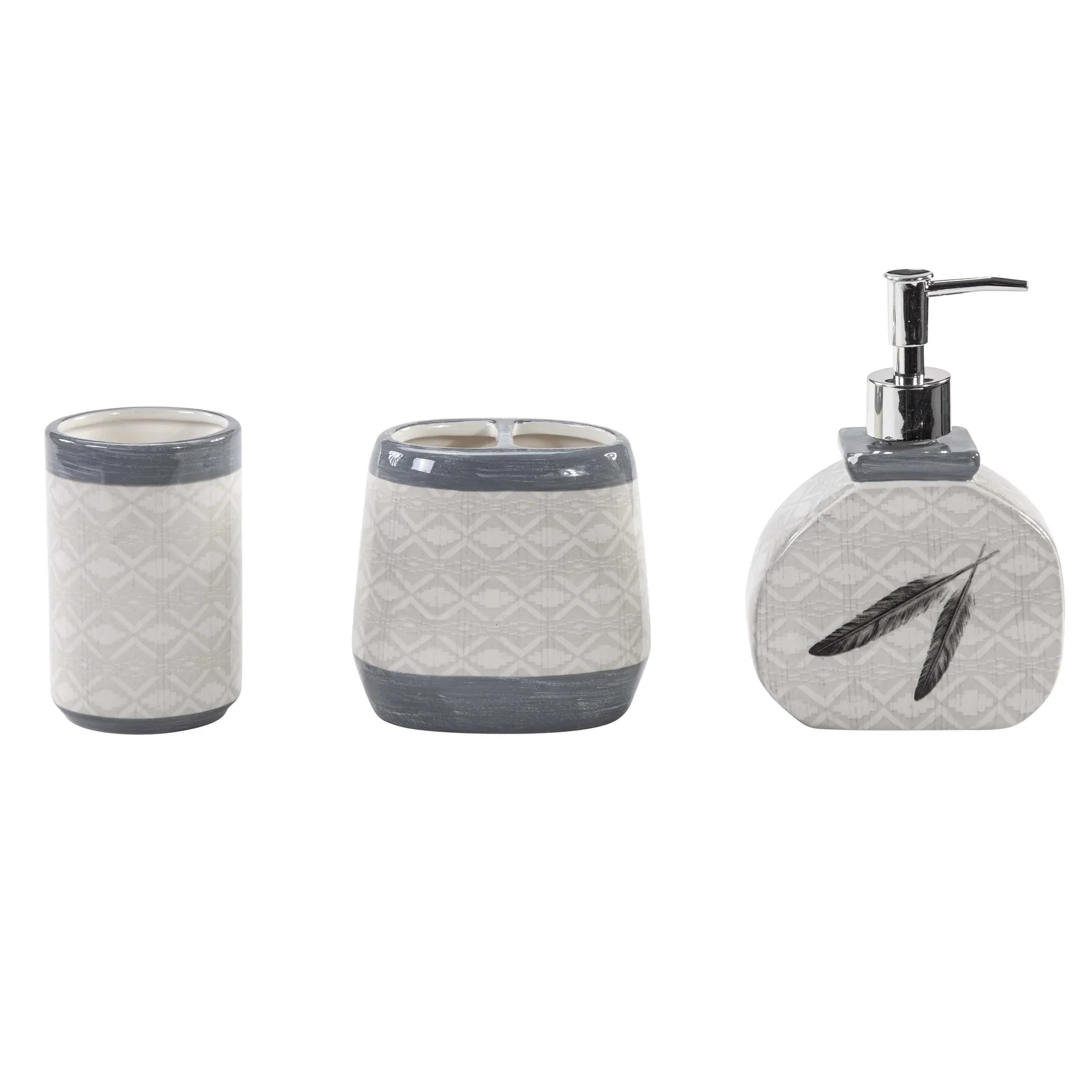 HiEnd Accents Feather Design Countertop Bathroom Set 3 PC