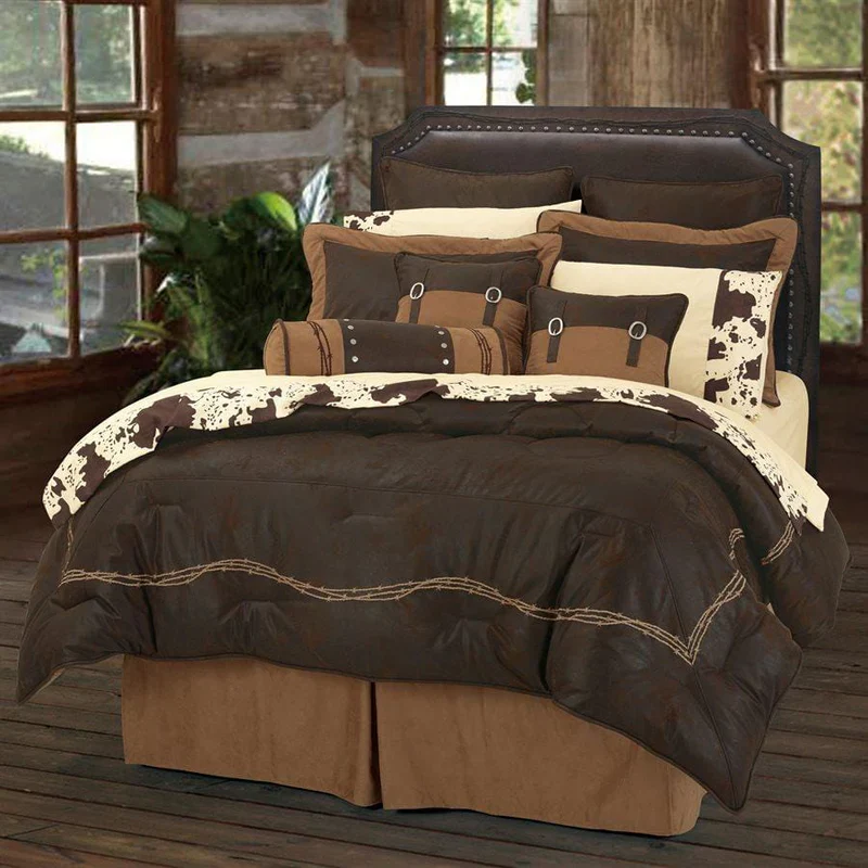 Hiend Embroidered Barbwire Super King 7 PC Comforter Set  -Chocolate
