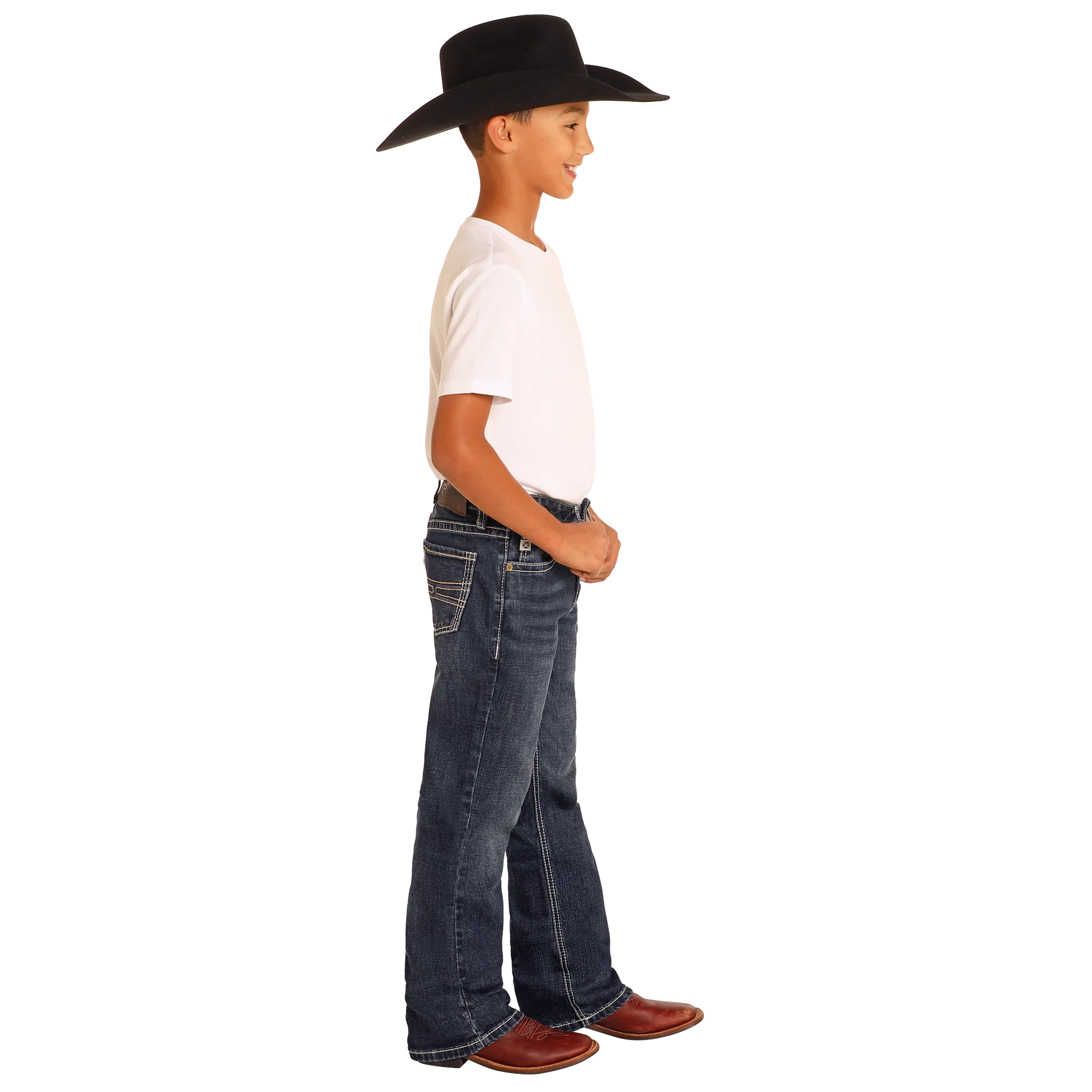 Hooey Boy's Raised Denim Bootcut Jeans - Dark Wash - Image 3