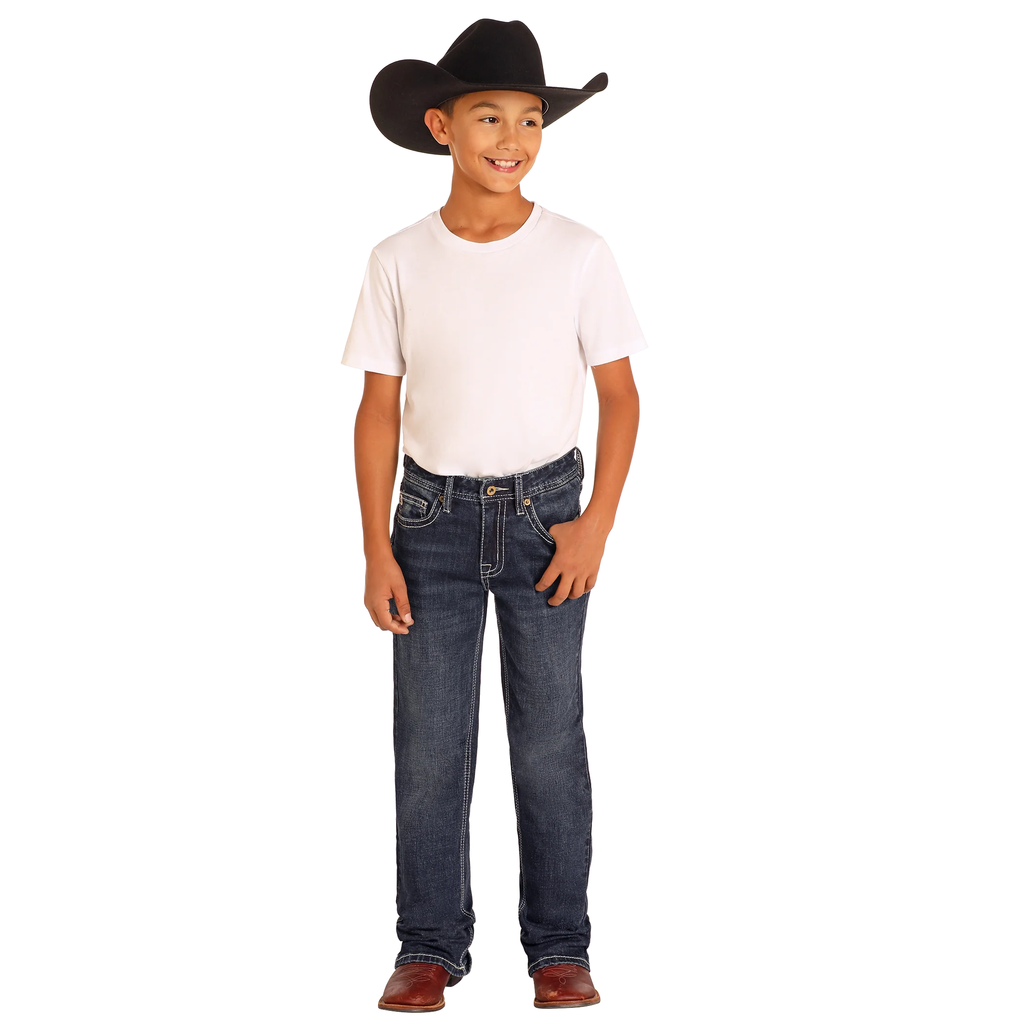 Hooey Boy's Raised Denim Bootcut Jeans - Dark Wash - Image 4