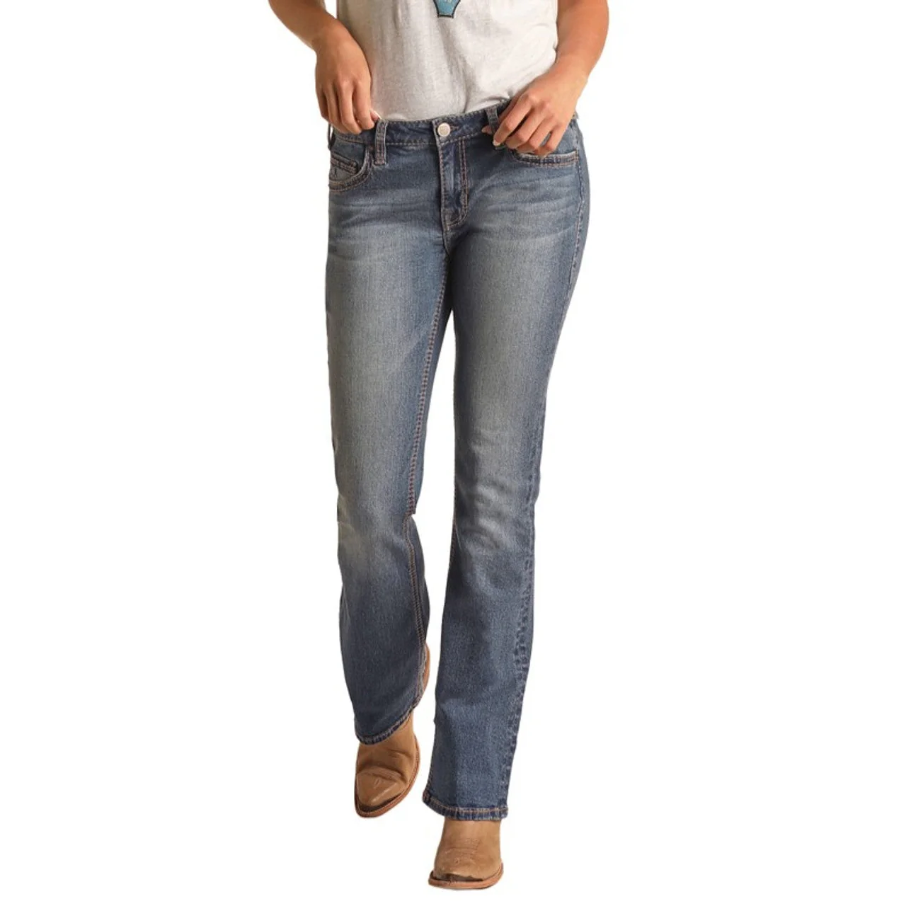 **Hooey Women's Mid Rise Stretch Bootcut Jeans - Medium Vintage