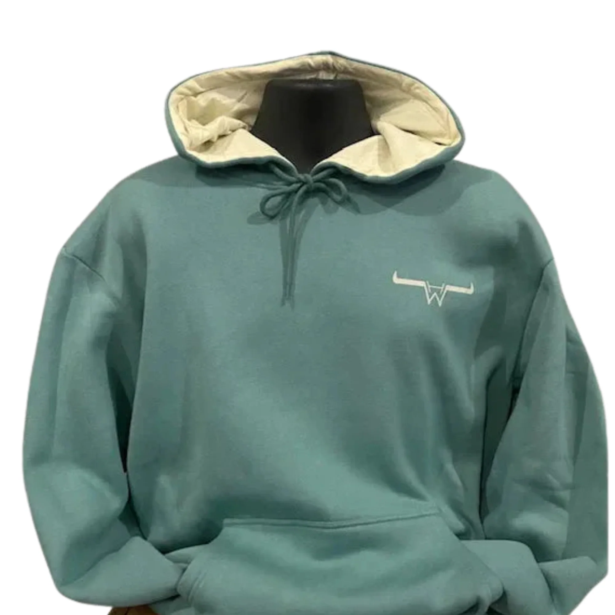 Hostile Western Unisex Long Sleeve Hoodie- Aqua/Beige