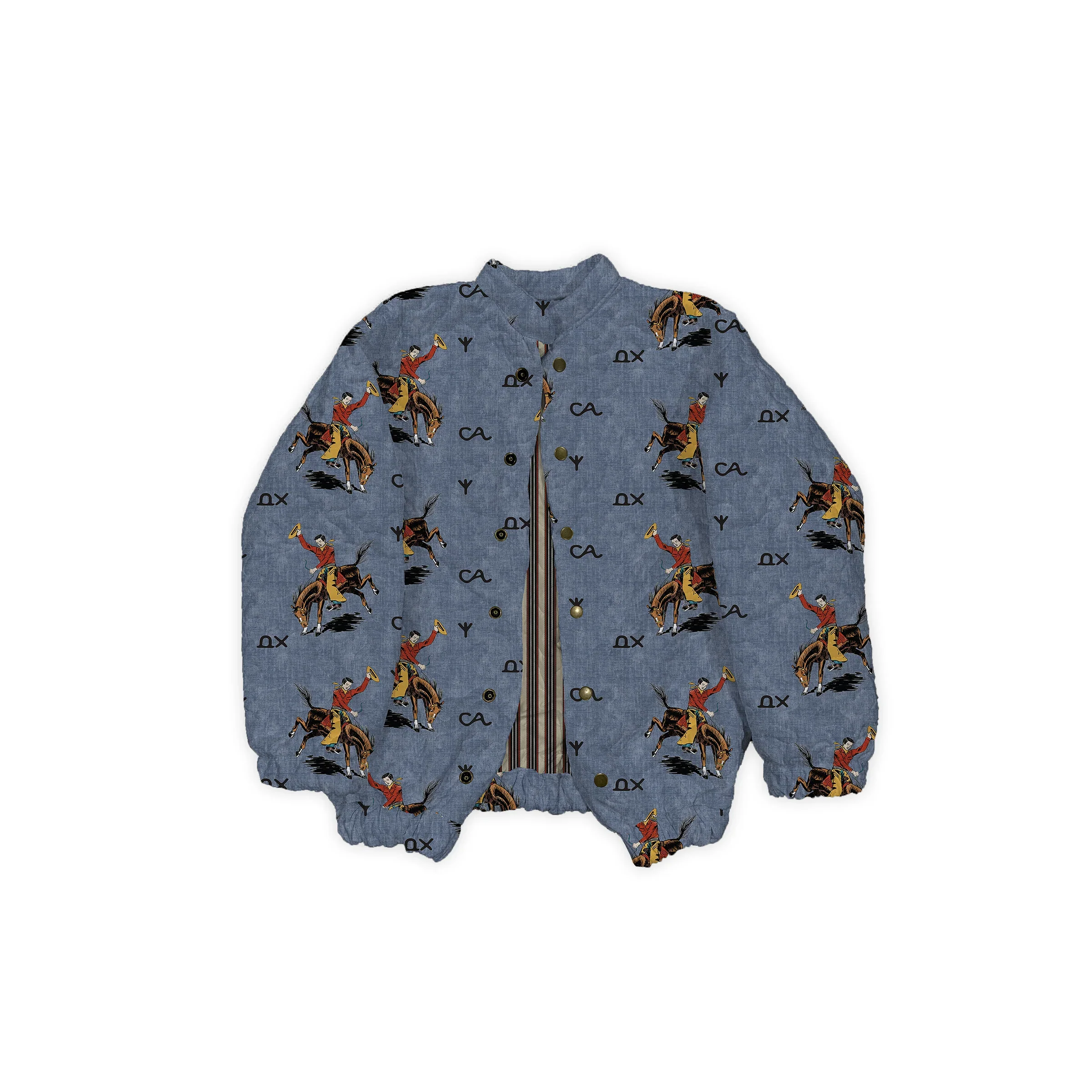 Ida Mae Women's Lazy J Chambray Quilted Bomber Jacket- Blue