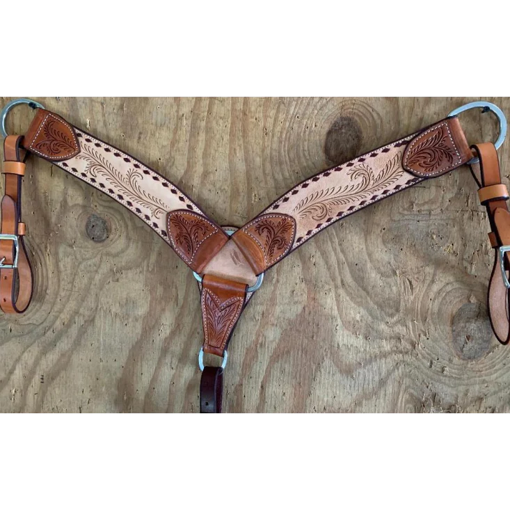 Irvine 2 3/4" Rough Out Leaf Buckstitch Latigo Breast Collar - Natural