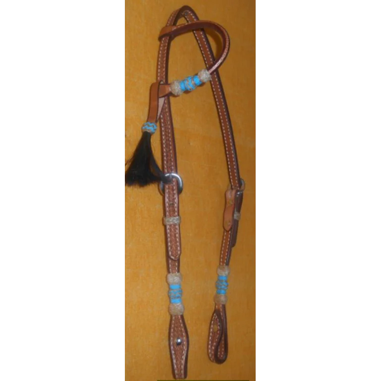 Irvine Basket Stamp Rawhide Accent Slip Ear Headstall - Turquoise Accents