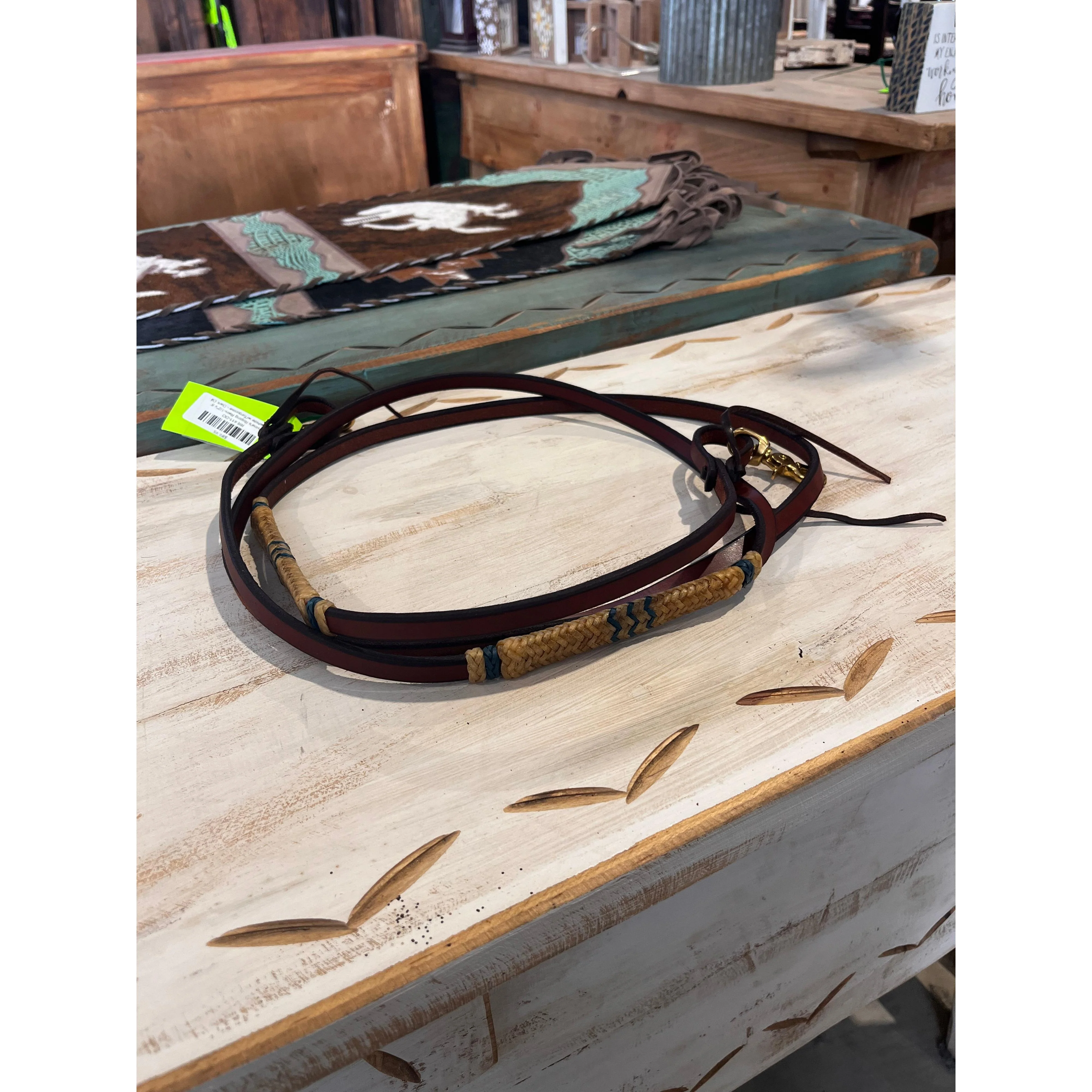 Irvine's Roping Rein - 1/2"x 8' Rawhide w/Turquoise - Image 2