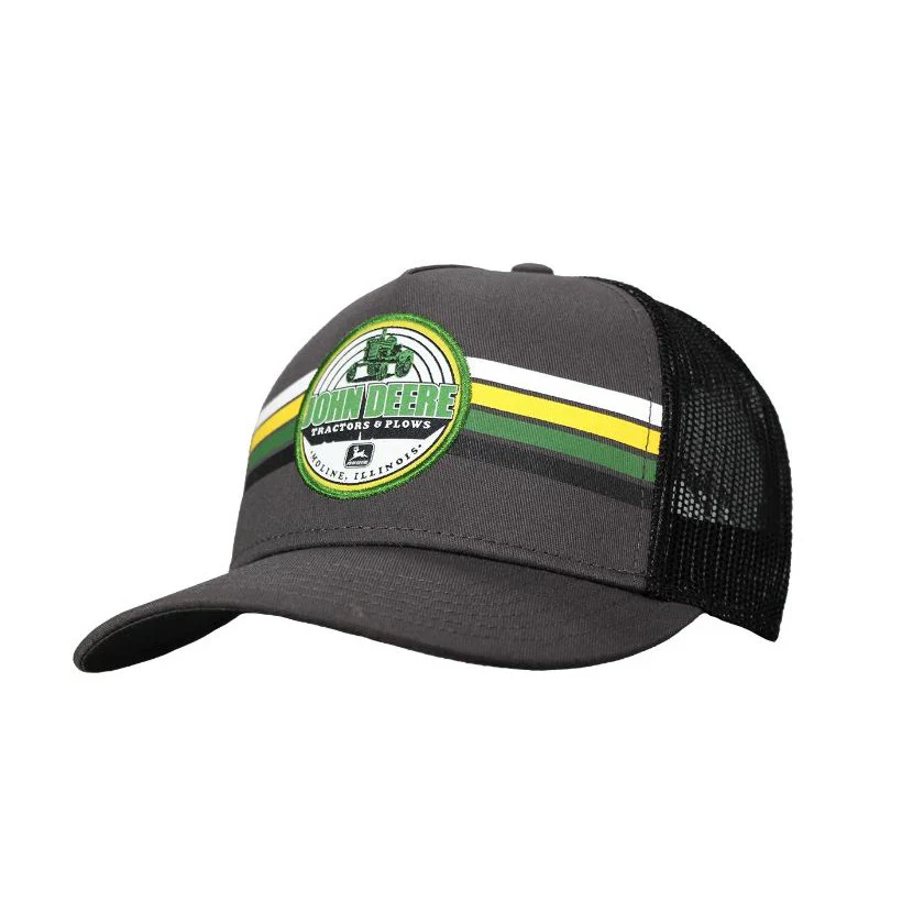 John Deere Logo Striped Mesh Hat Ball Cap - Charcoal