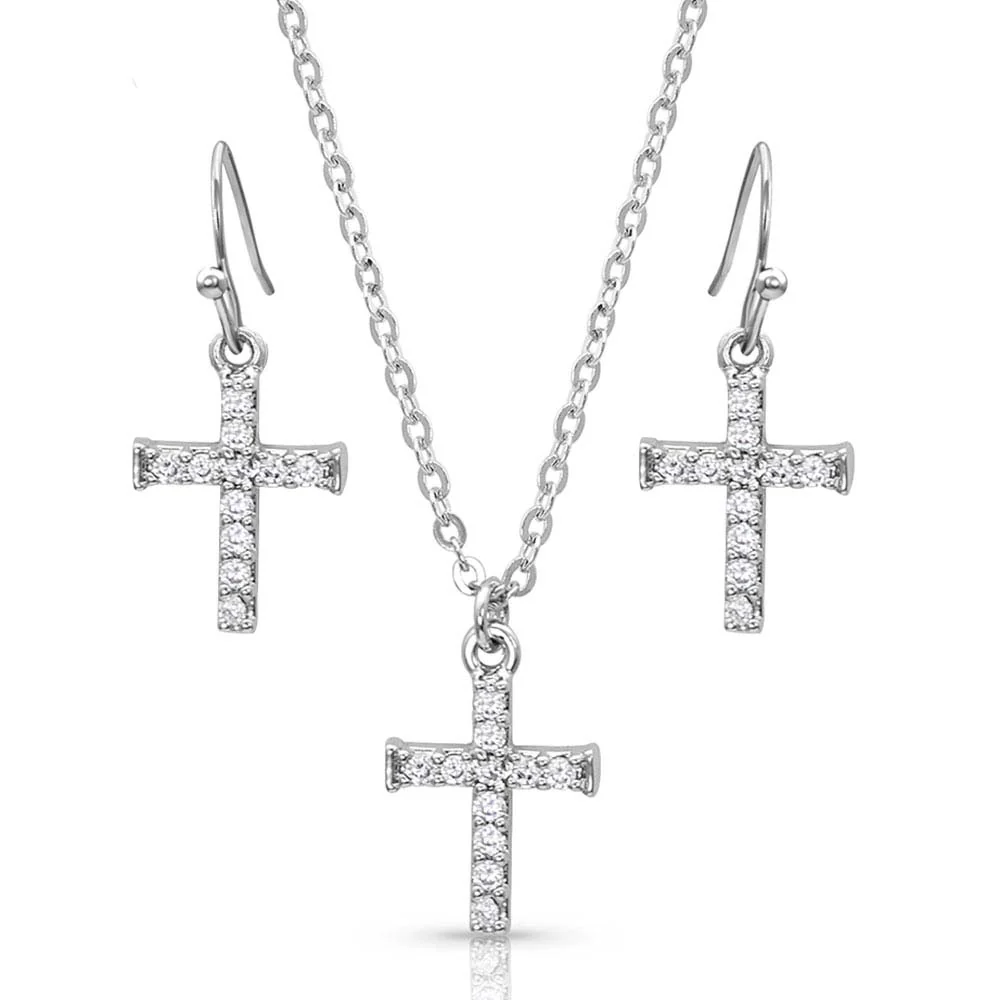 Montana Silversmith Silver Unwavering Cross Crystal Jewelry Set