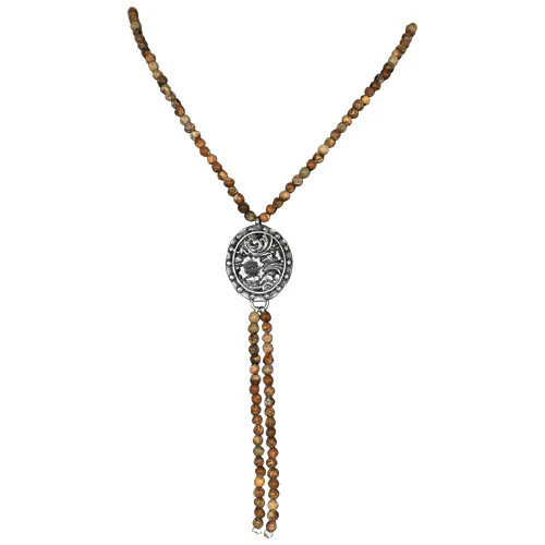 Justin  Beaded Lariat with Floral Pendant Necklace